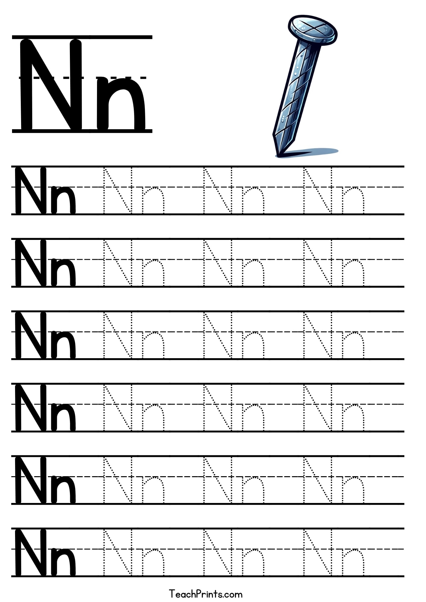 Letter N Tracing Worksheet Free Printables Teach Prints