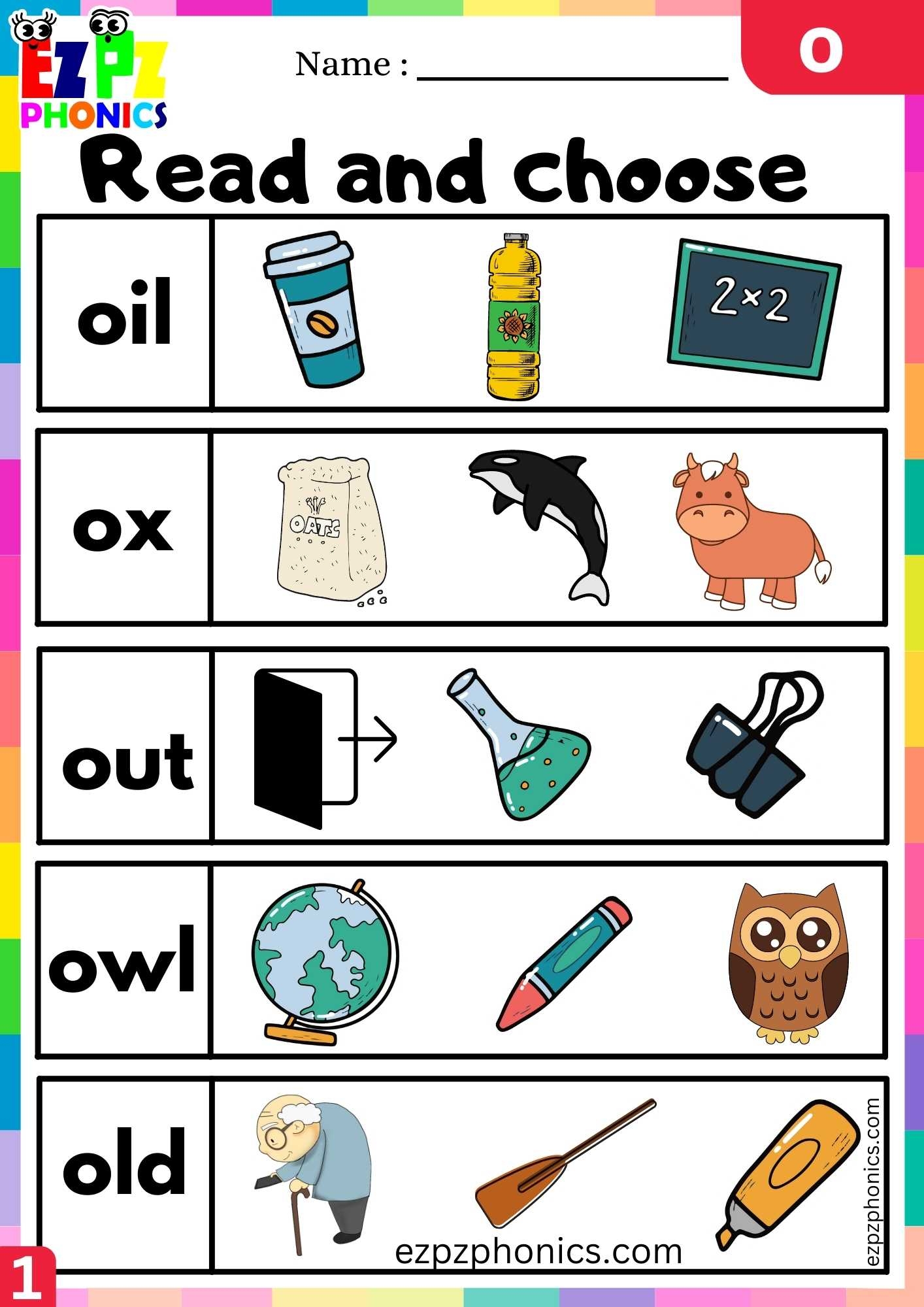 o phonics worksheet