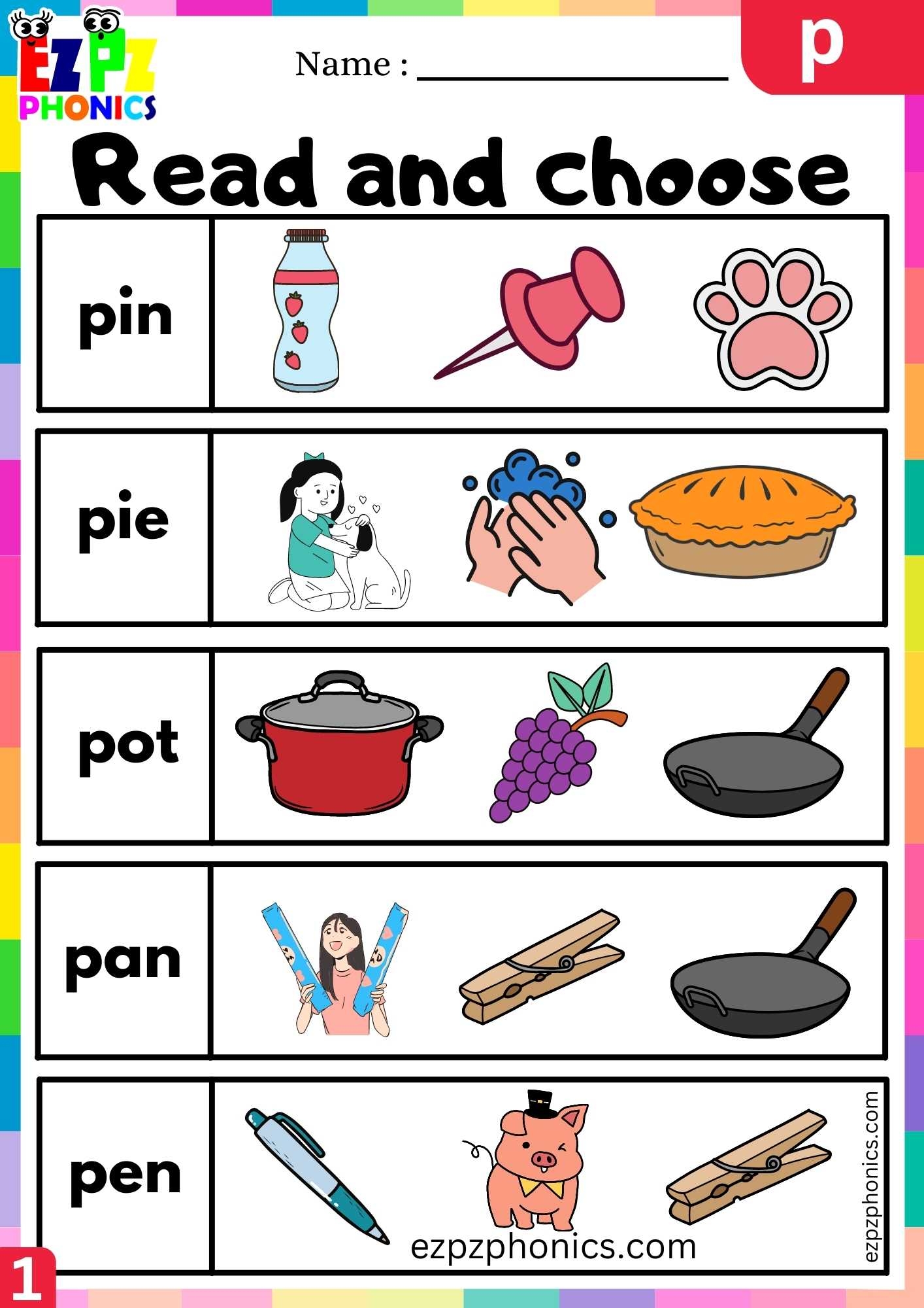 Letter P Read And Choose Beginning Sounds Worksheet Ezpzphonics