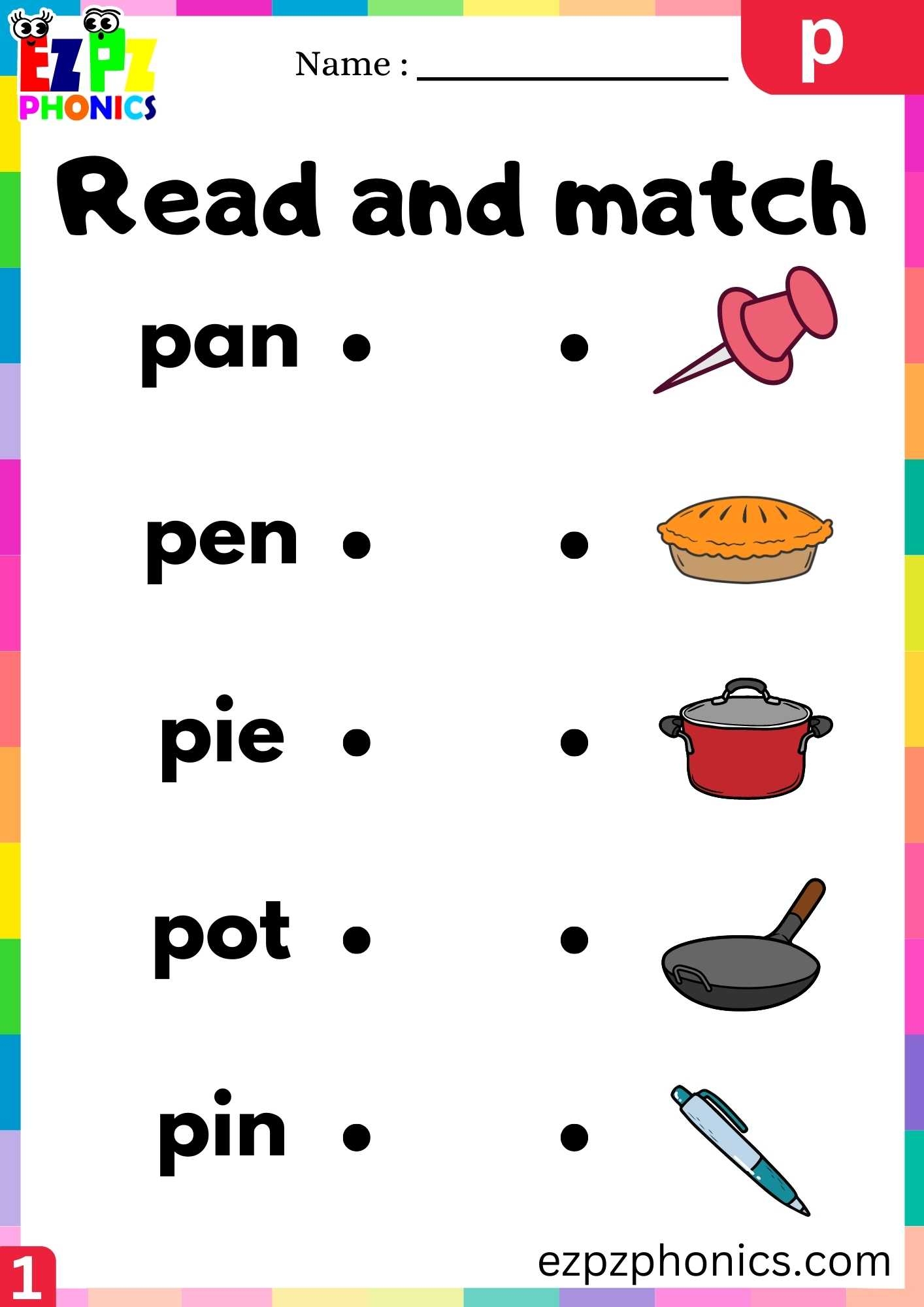 Letter P Read And Match Beginning Sounds Worksheet Ezpzphonics Letter P Read And Match Beginning Sounds Worksheet Ezpzphonics