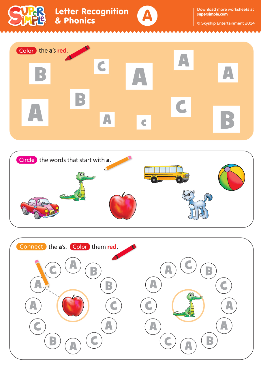 Letter Recognition Phonics Worksheet A Uppercase Super Simple