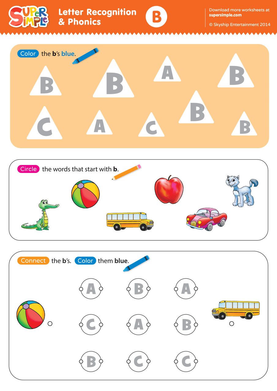 Letter Recognition Phonics Worksheet B Uppercase Super Simple