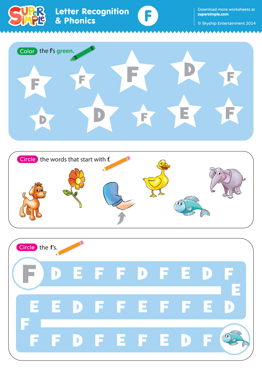 Letter Recognition Phonics Worksheet F Uppercase Super Simple