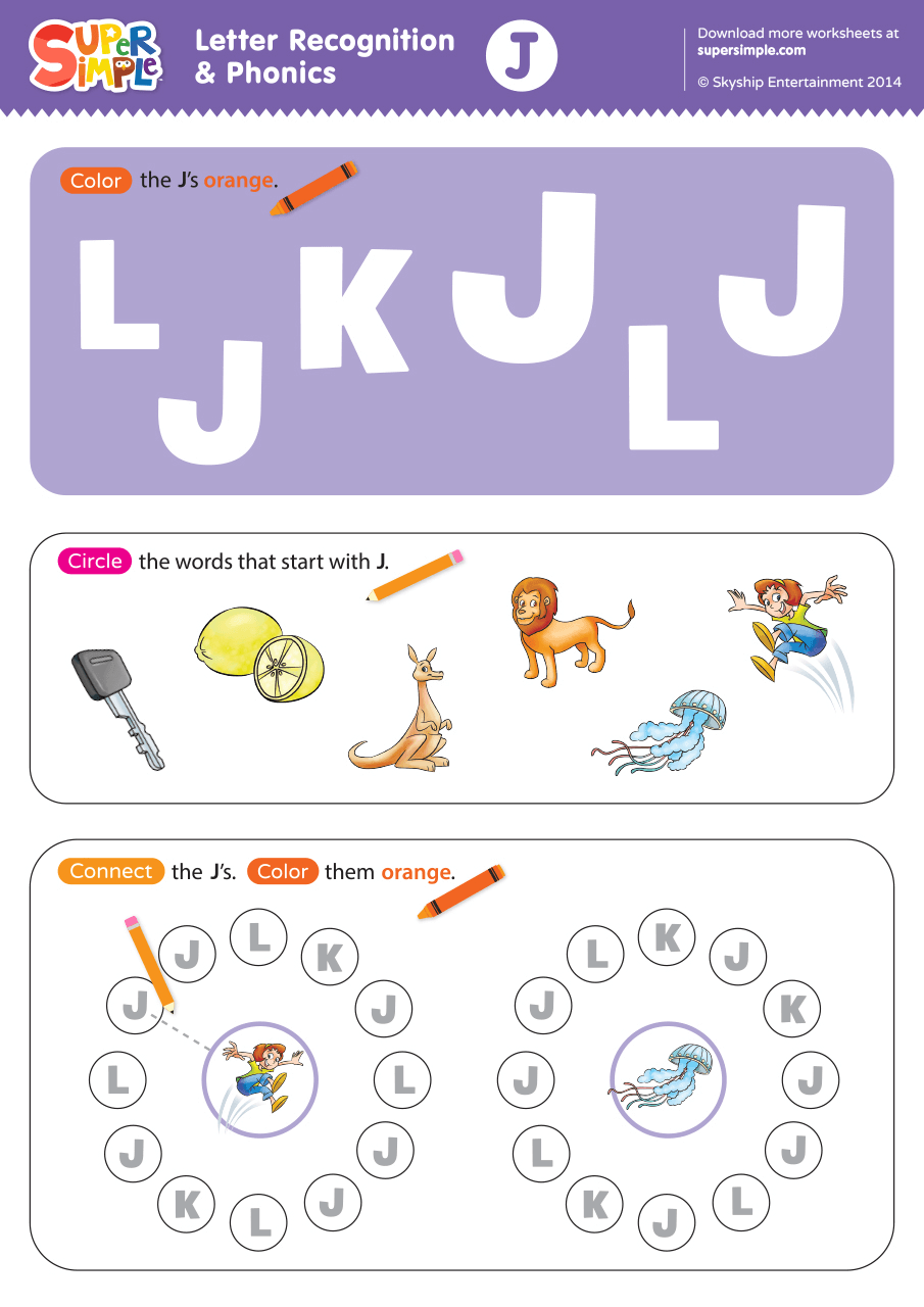 j worksheets for kindergarten