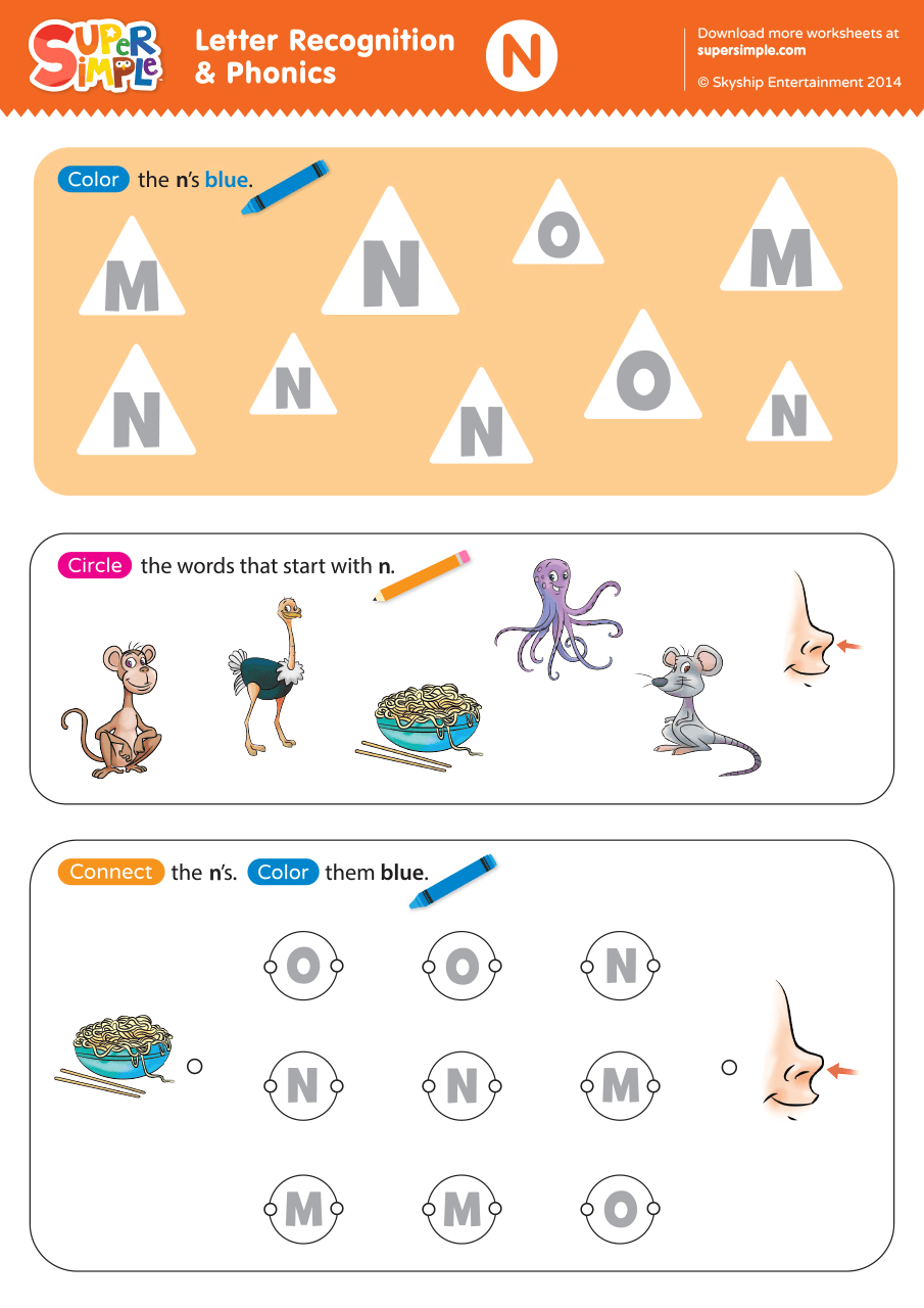 Letter Recognition Phonics Worksheet N Uppercase Super Simple