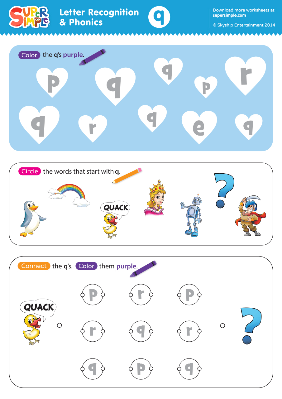 Letter Recognition Phonics Worksheet Q lowercase Super Simple Letter Recognition Phonics Worksheet Q lowercase Super Simple