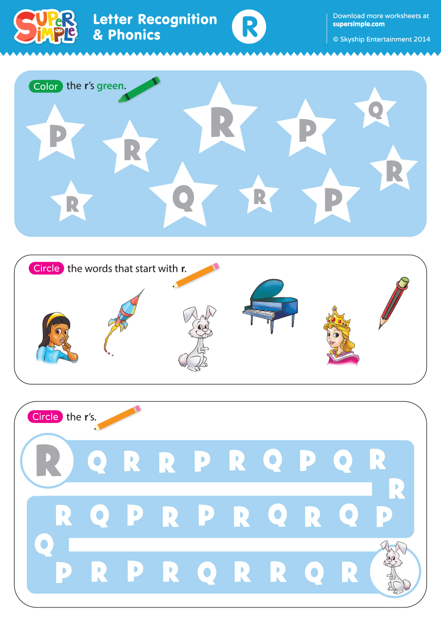 Letter Recognition Phonics Worksheet R Uppercase Super Simple