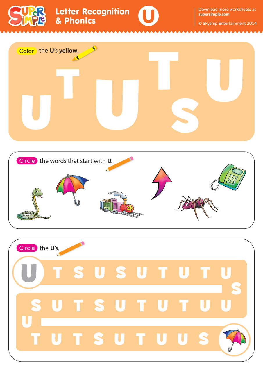 letter u phonics worksheets