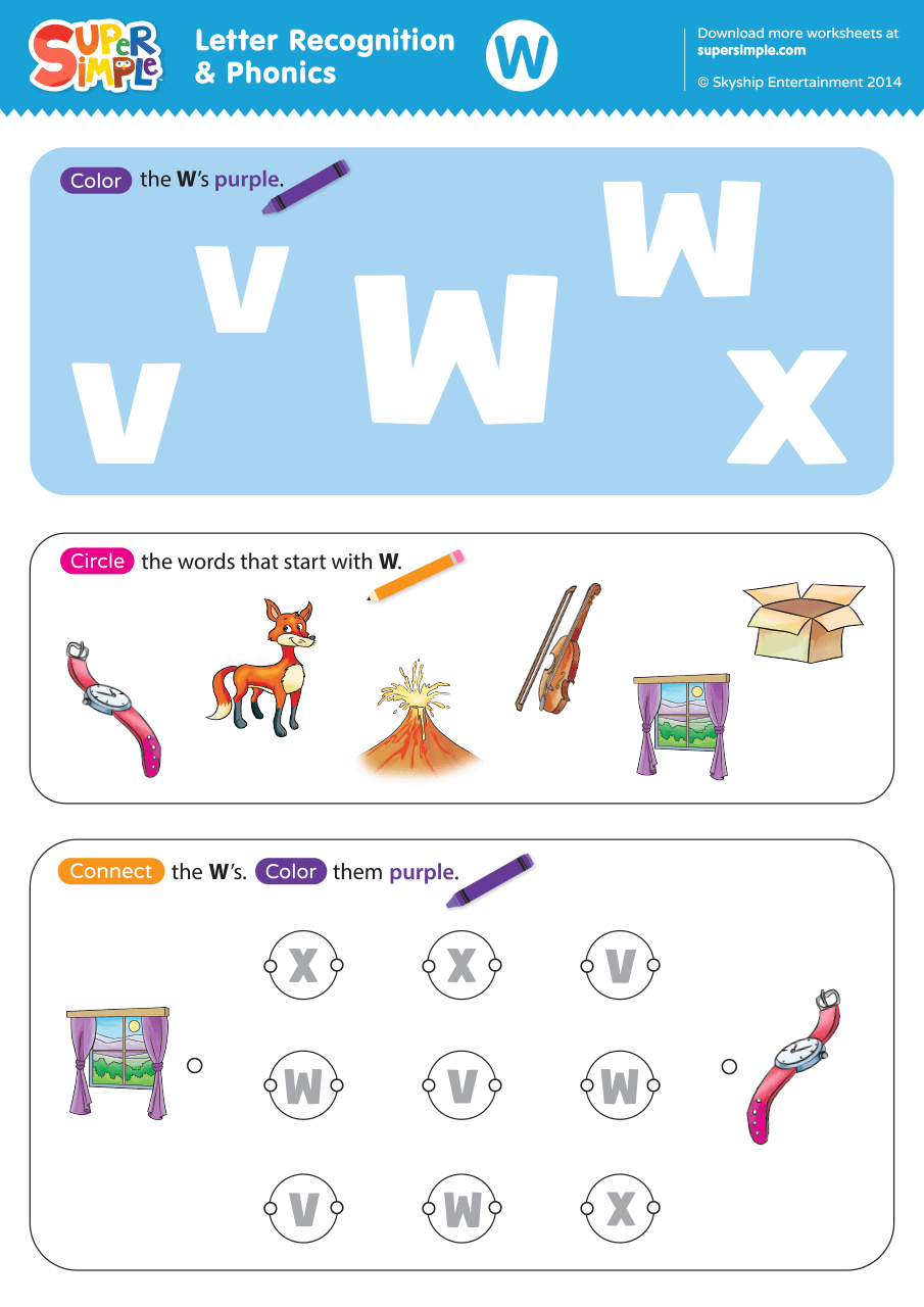 Letter Recognition Phonics Worksheet W Uppercase Super Simple