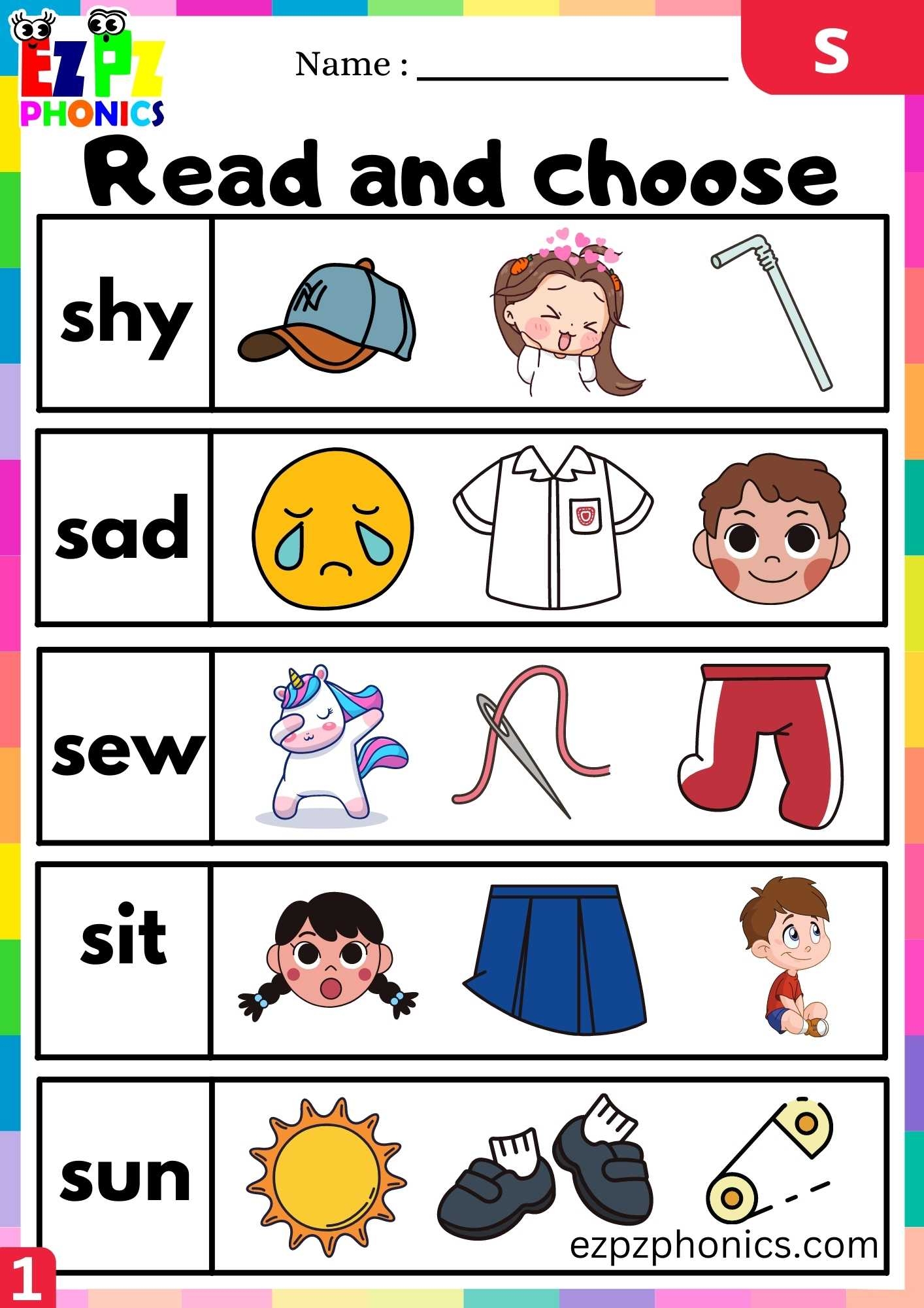 Letter S Read And Choose Beginning Sounds Worksheet Ezpzphonics