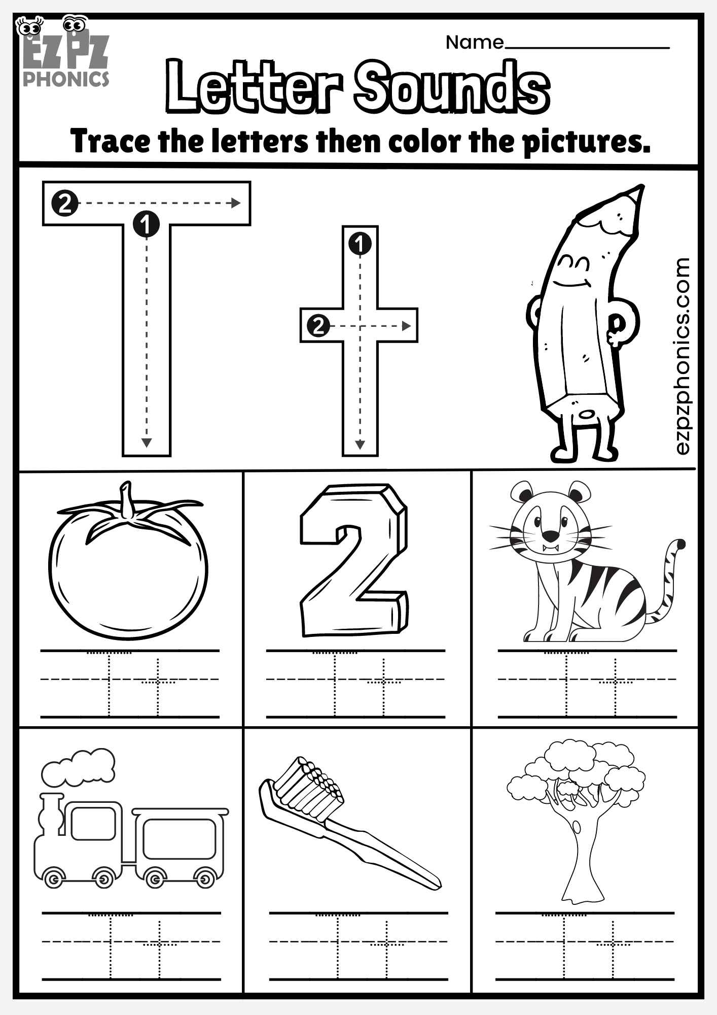 letter t phonics worksheets