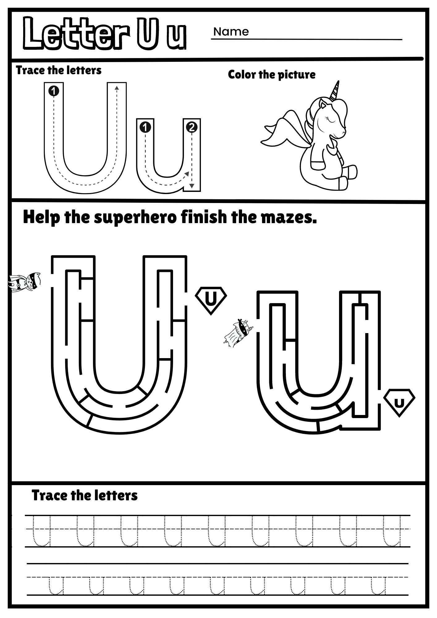 kindergarten letter u worksheets