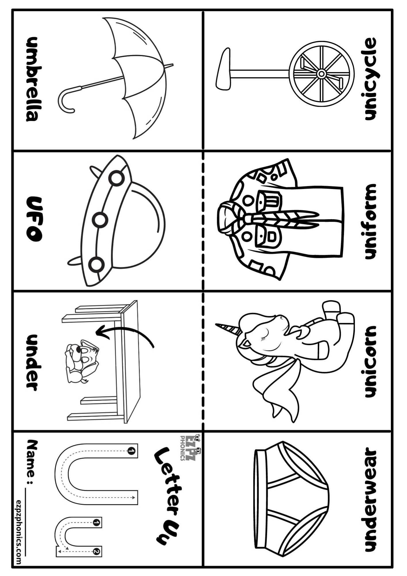 Letter U Mini Coloring Book Free Printable PDF Ezpzphonics