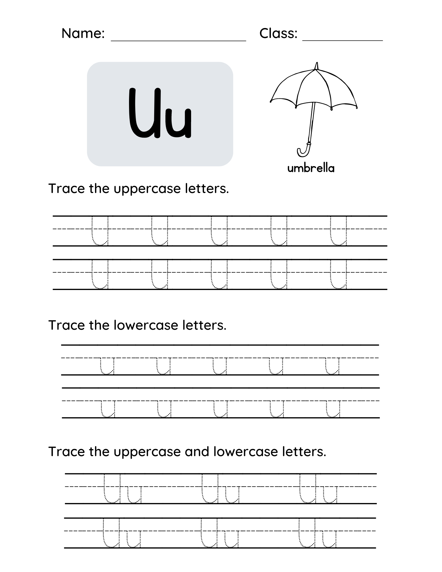 Letter U Tracing Worksheets For Toddlers And Preschool Children