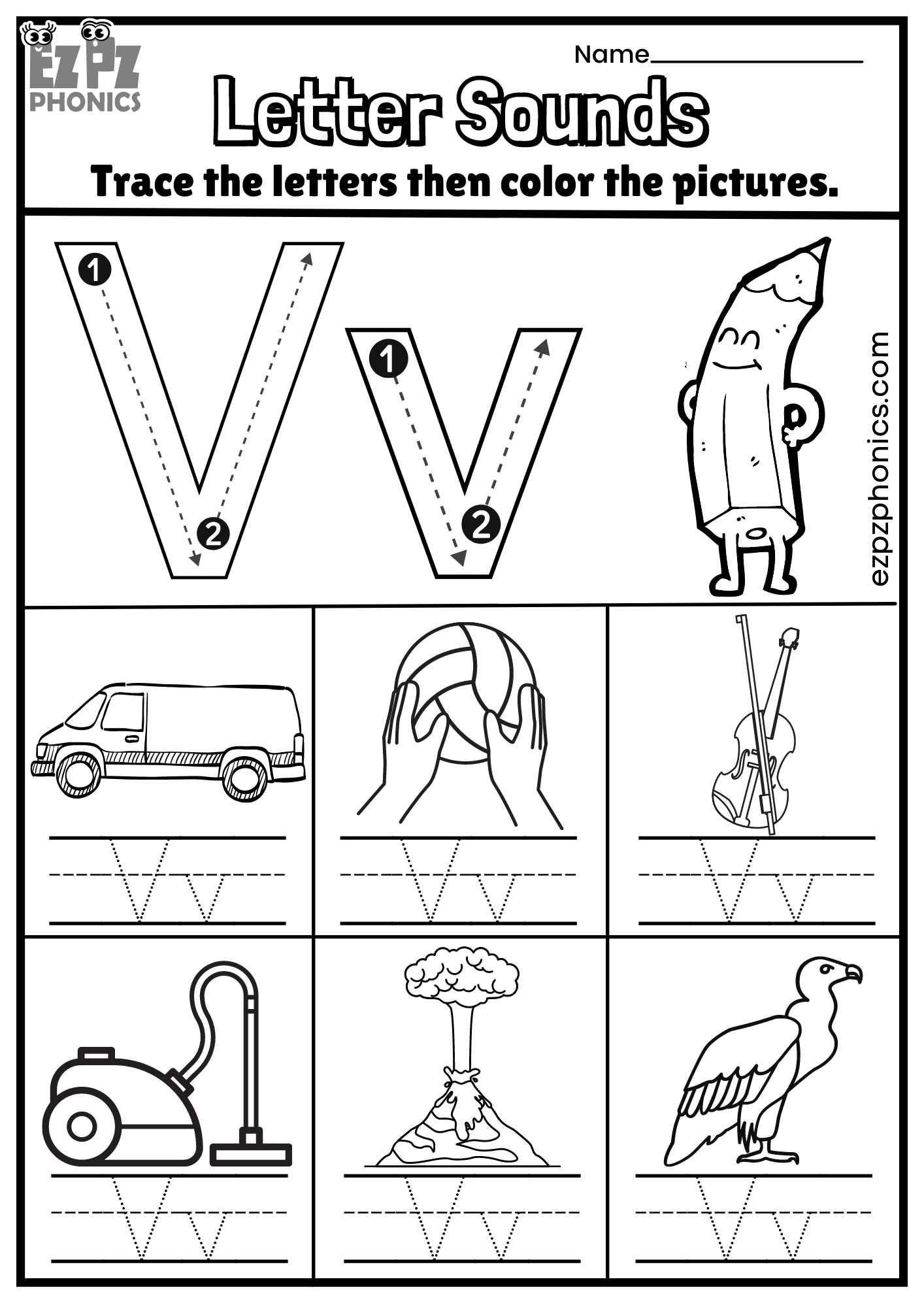 letter v phonics worksheets