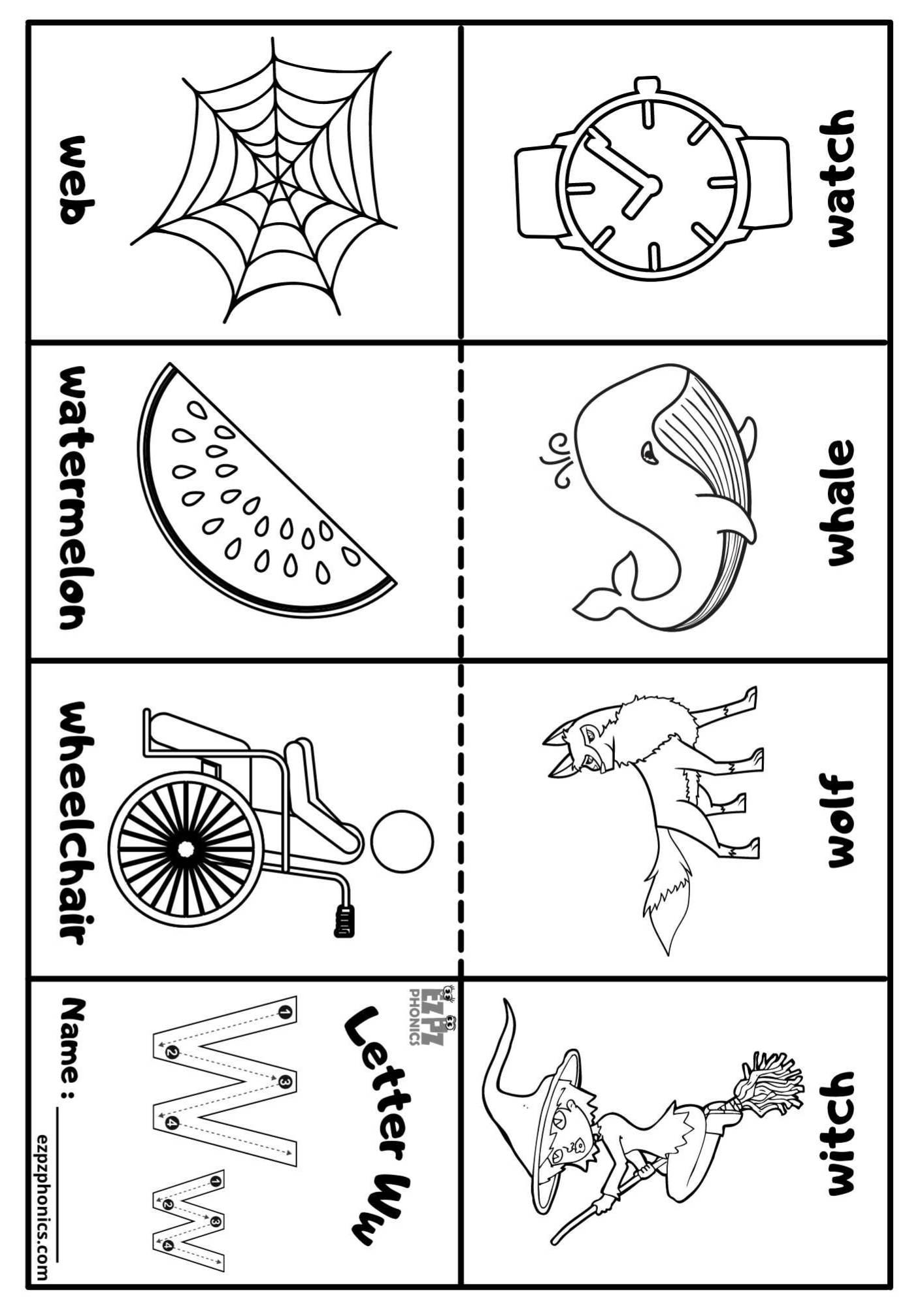 Letter W Mini Coloring Book Free Printable PDF Ezpzphonics