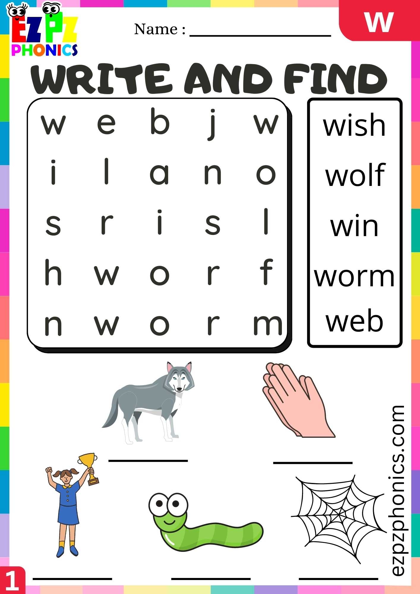 Letter W Write And Find Beginning Sounds Worksheet Ezpzphonics