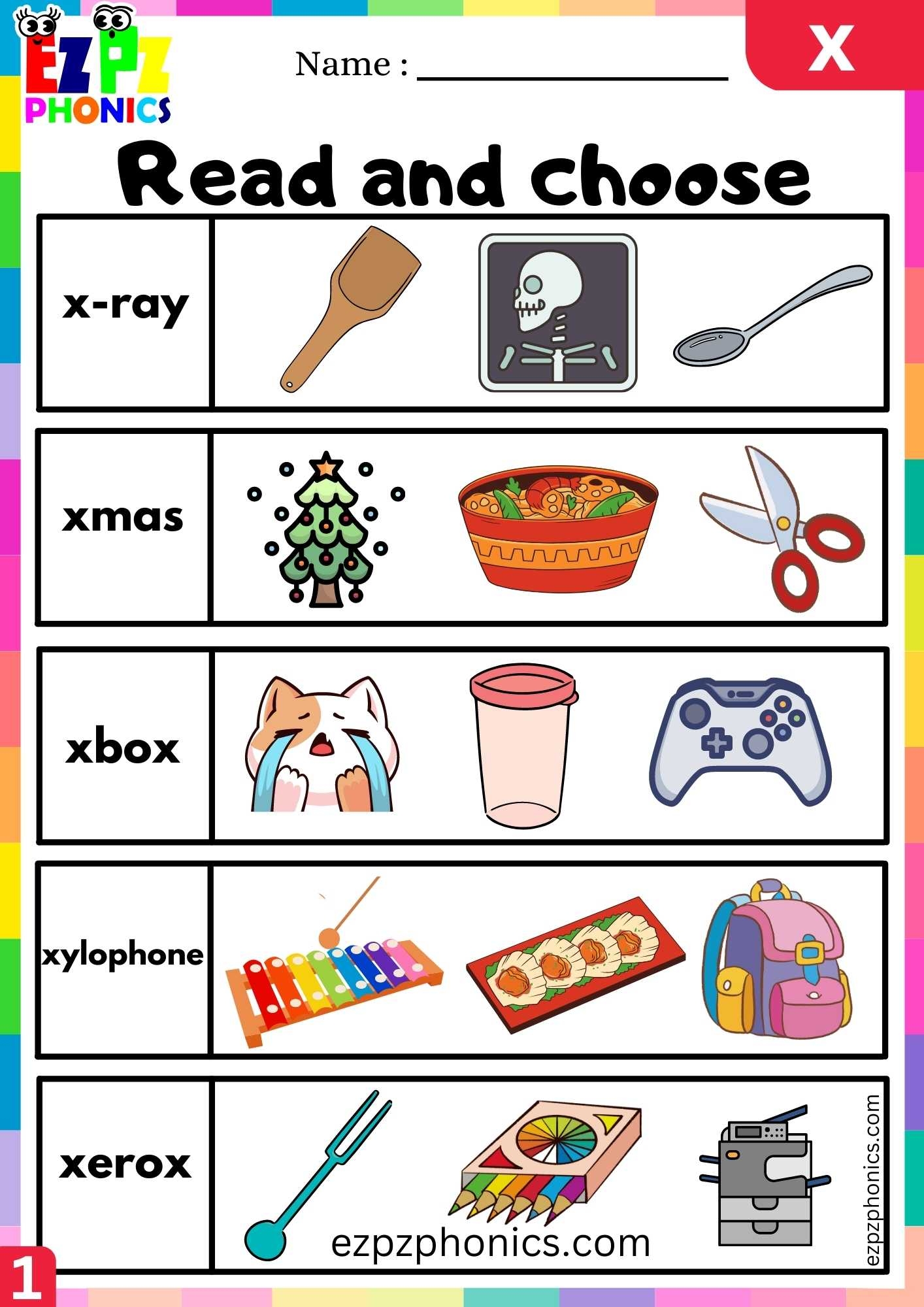 Letter X Read And Choose Beginning Sounds Worksheet Ezpzphonics