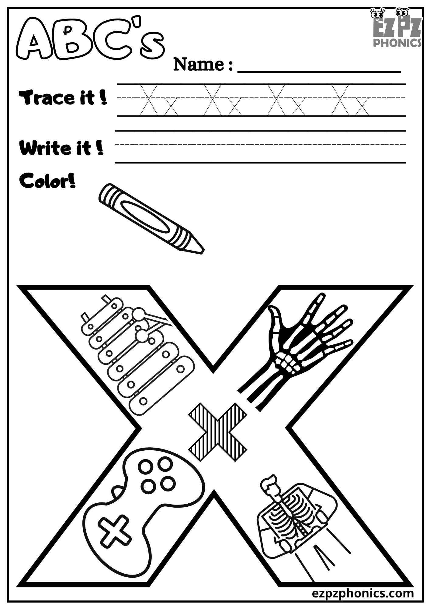 letter x phonics worksheets