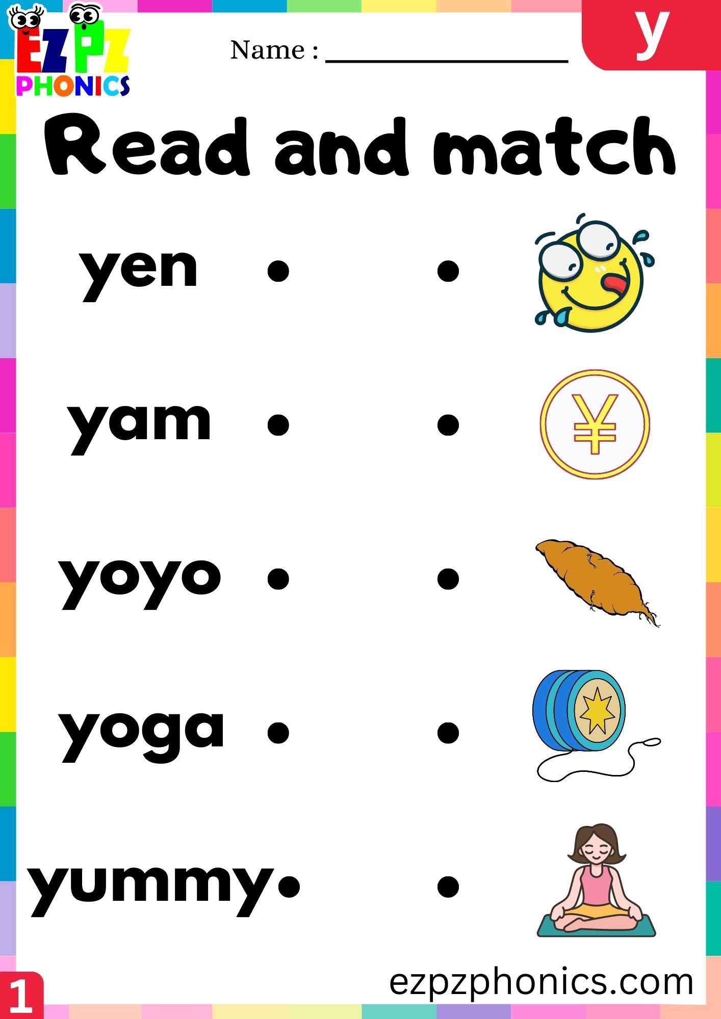 Letter Y Read And Match Beginning Sounds Worksheet Ezpzphonics