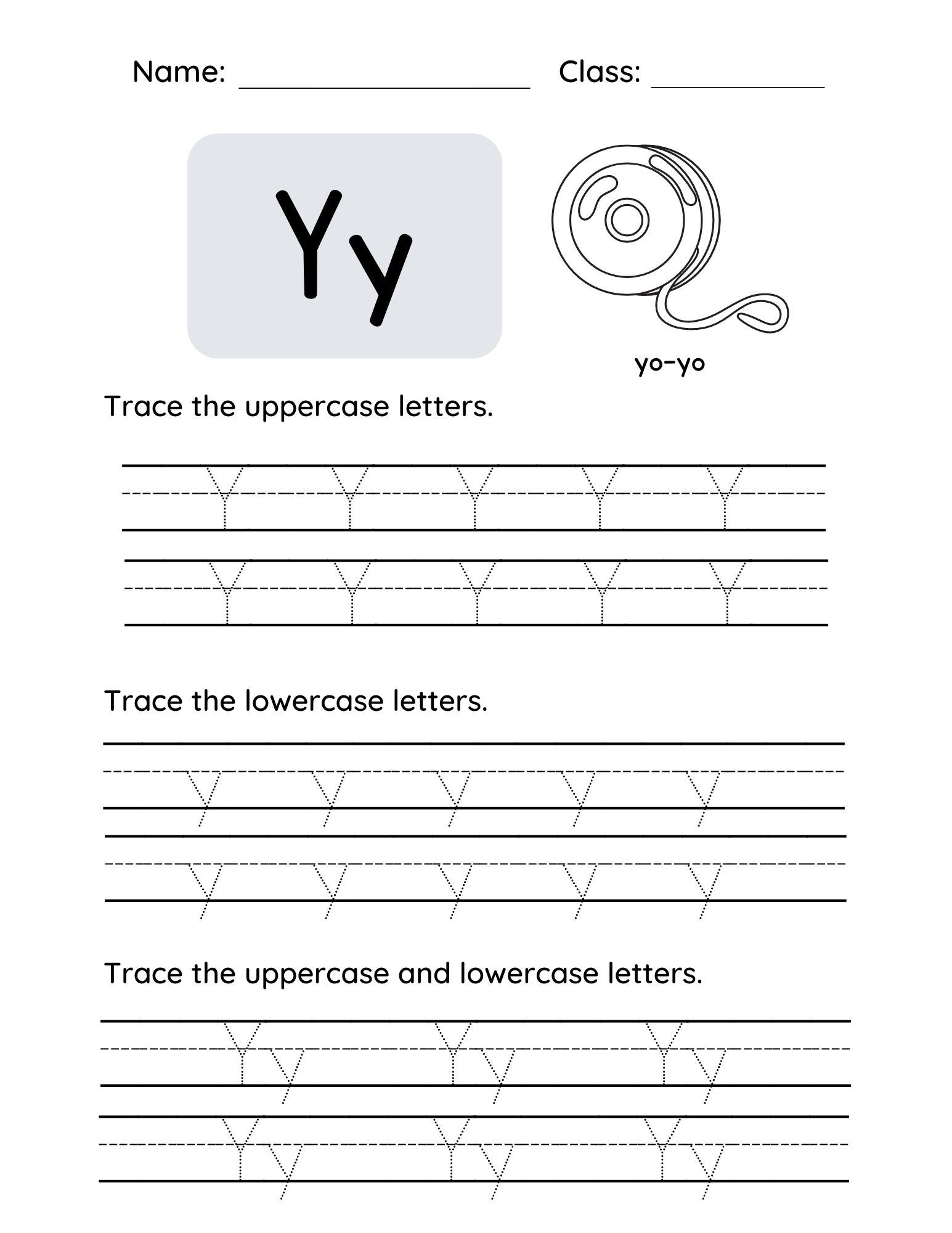 preschool letter y worksheets