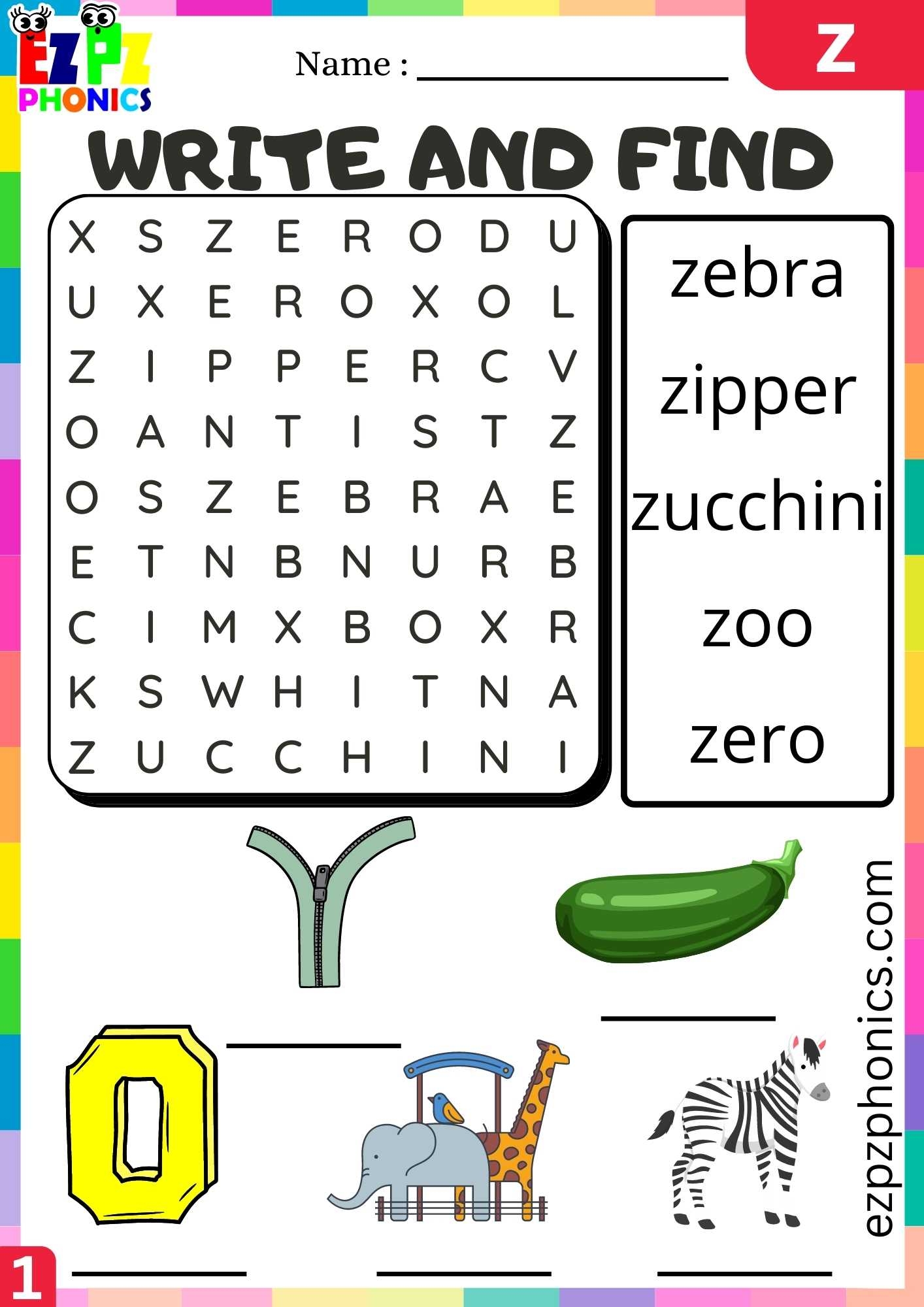 Letter Z Write And Find Beginning Sounds Worksheet Ezpzphonics