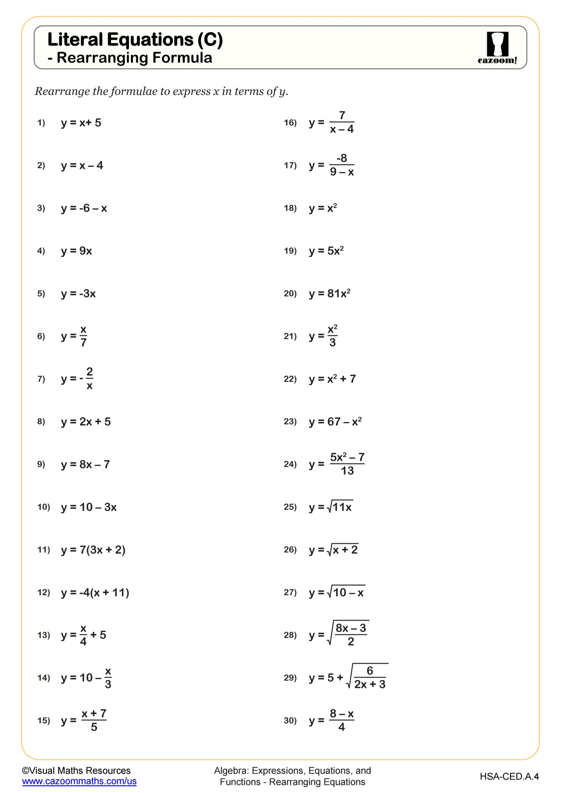 Literal Equations C Rearranging Formula Worksheet Fun And Engaging Algebra I PDF Worksheets Cazoom Math Literal Equations C Rearranging Formula Worksheet Fun And Engaging Algebra I PDF Worksheets Cazoom Math