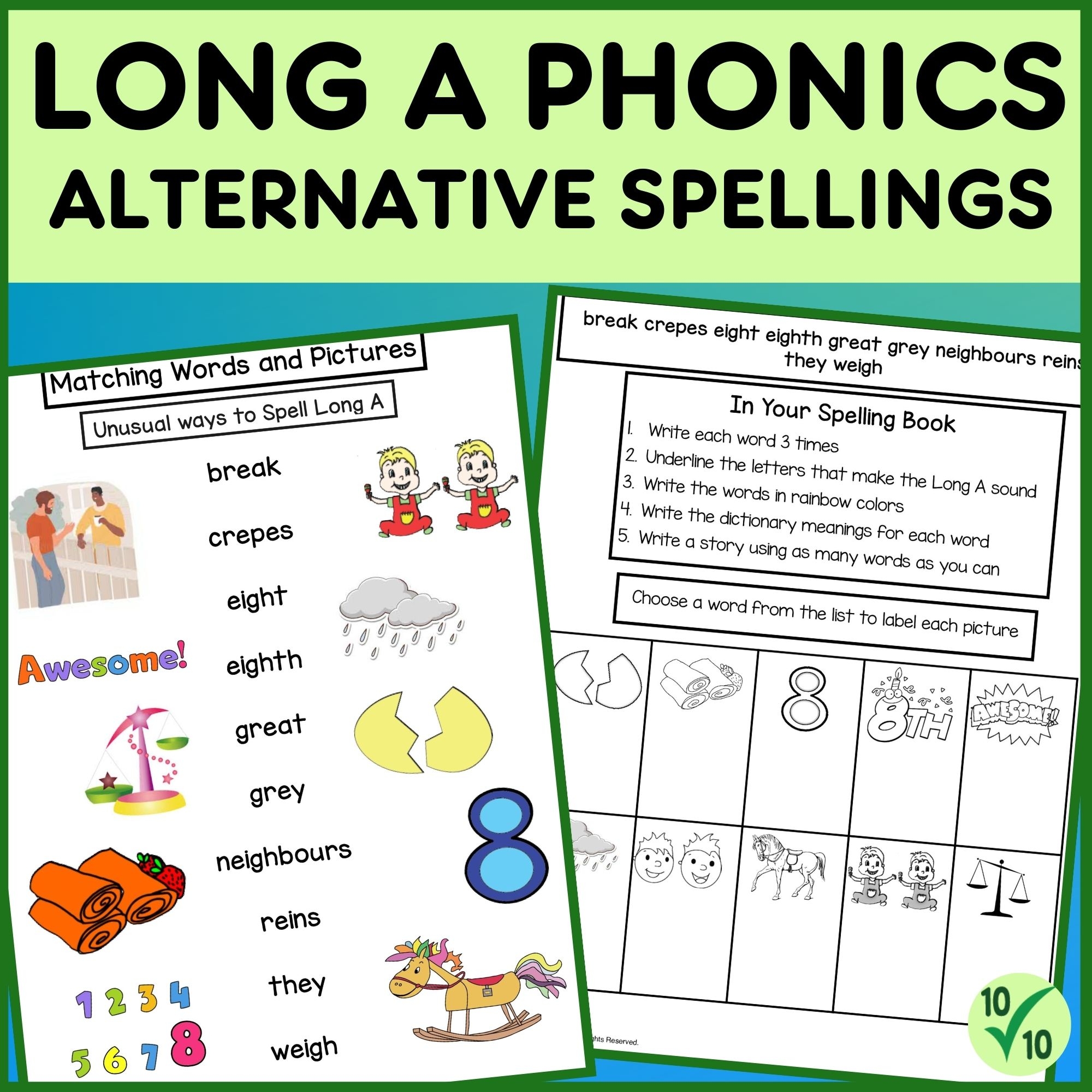 Long A Phonics Activities Alternative Letter Patterns Spelling Worksheets Made By Teachers