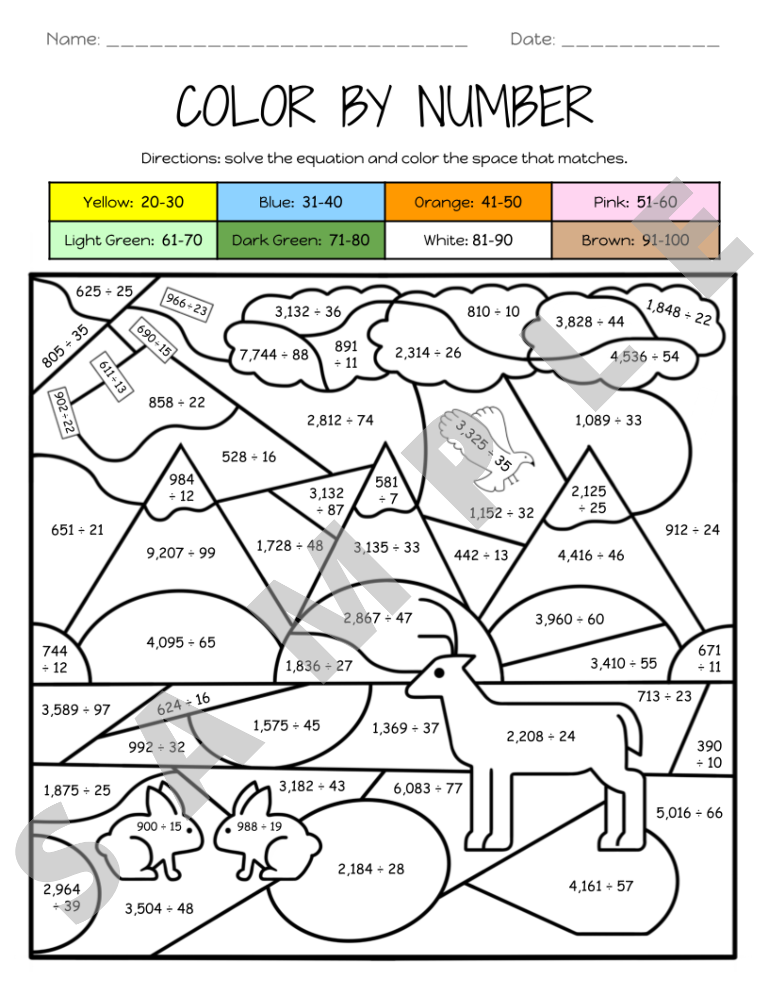 Long Division Dividing Equal Groups No Remainders Color By Number Activity Worksheet K 5 Teachers And Students Math Classful