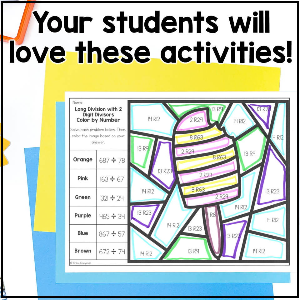 Long Division With 2 Digit Divisors Summer Math Color By Number Chloe Campbell Education