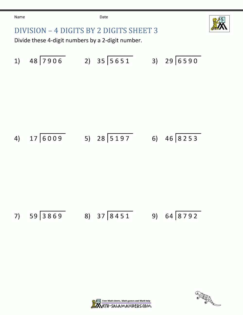 Long Division Worksheets For 5th Grade