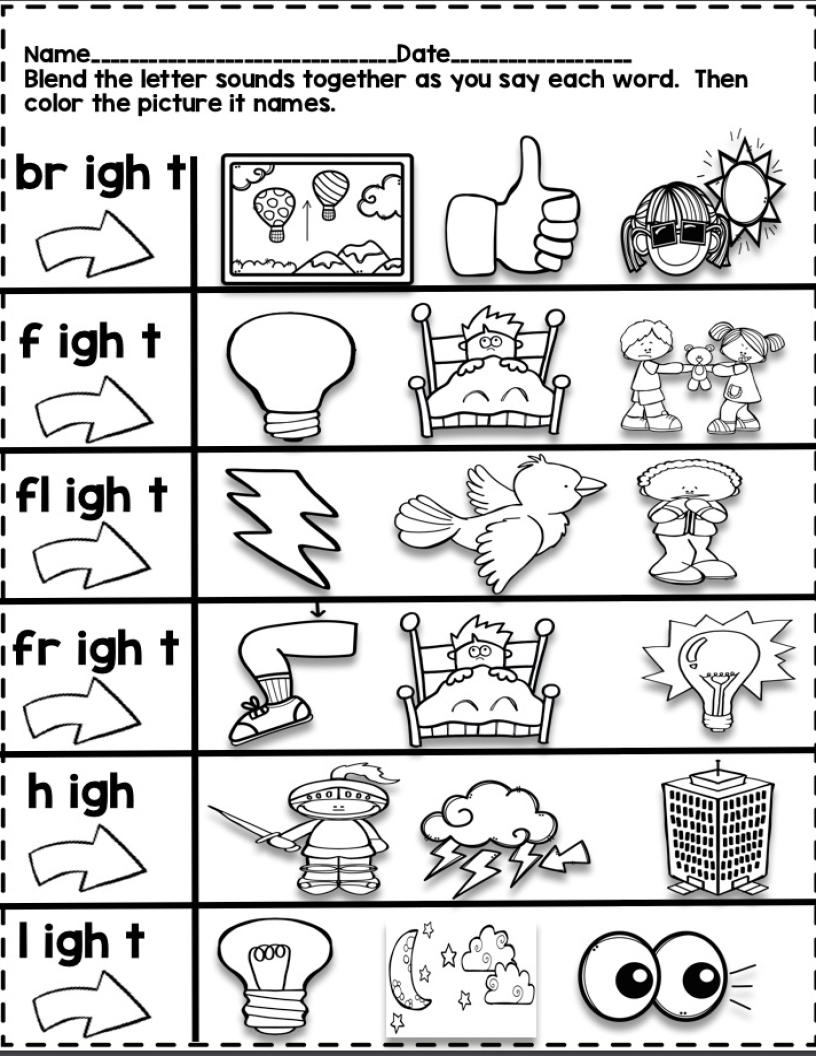 igh words phonics worksheets