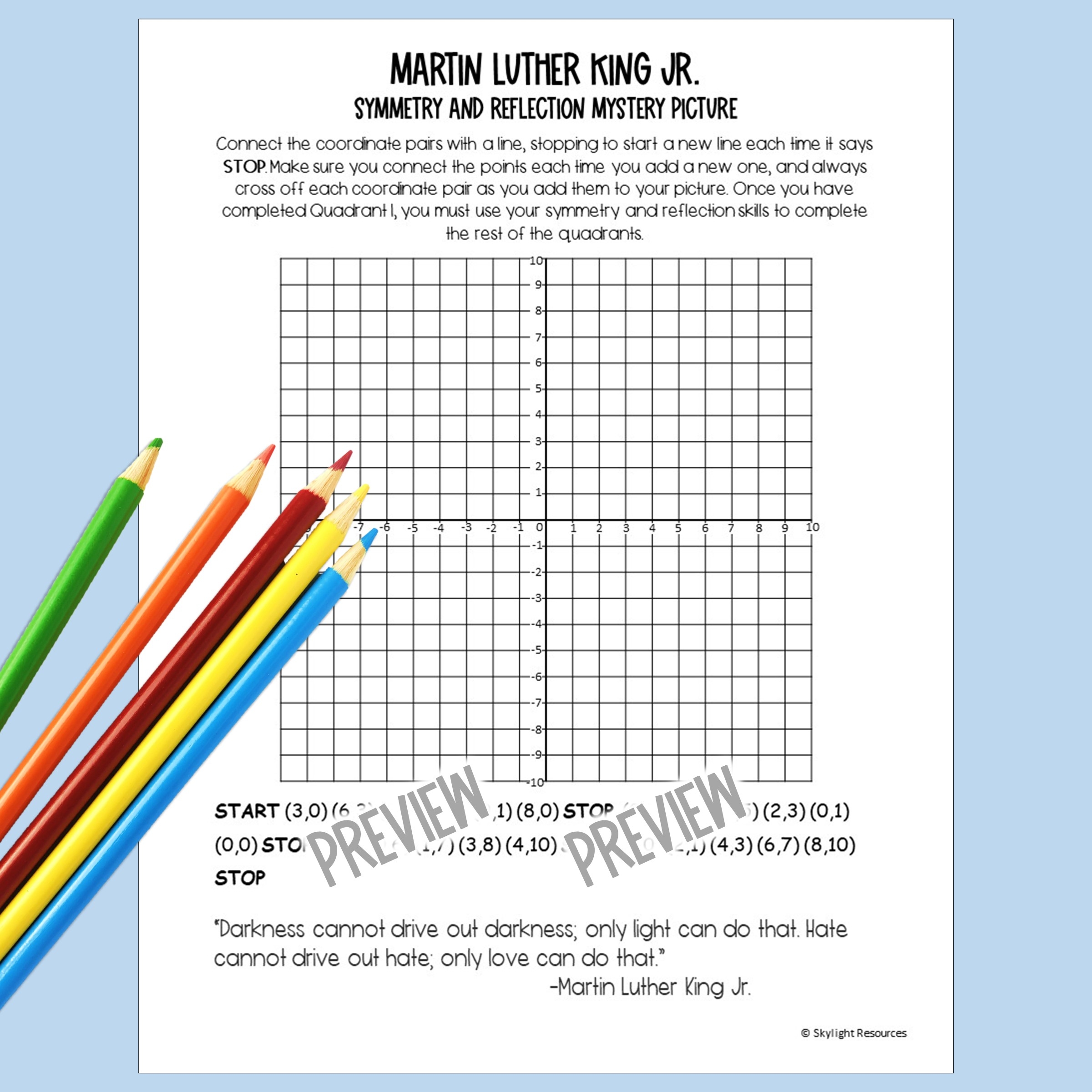 Martin Luther King Jr Coordinate Plane Symmetry And Reflection Activity Worksheets Library