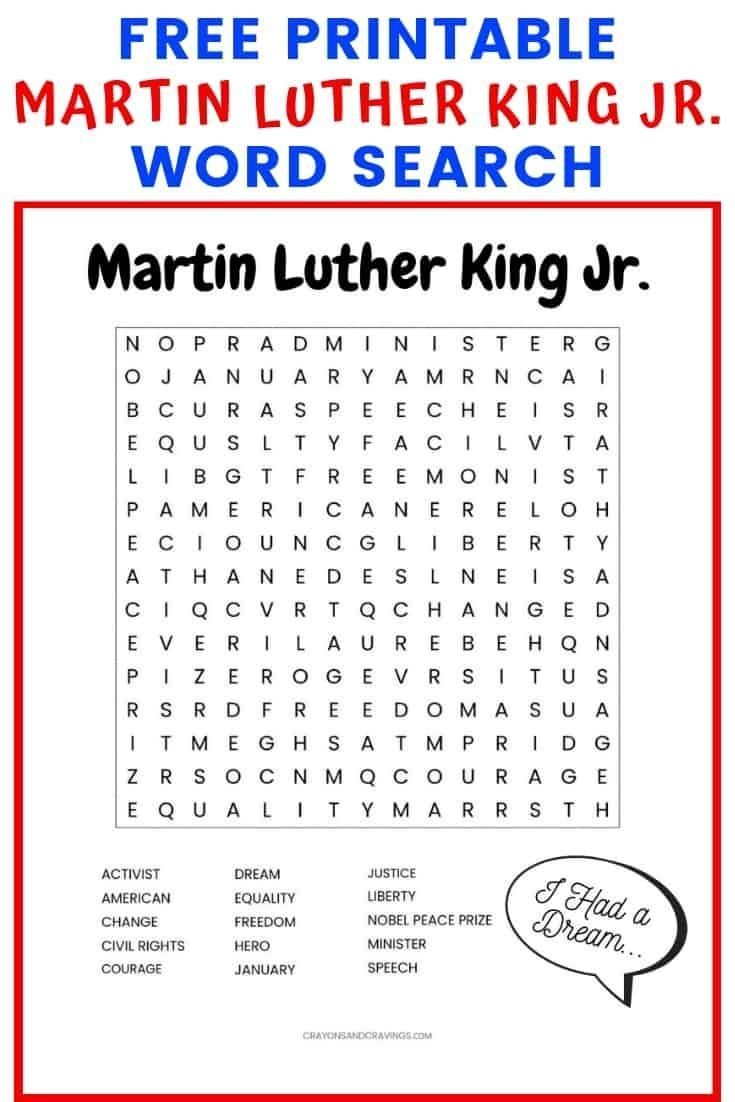 Martin Luther King Jr FREE Printable Word Search Worksheet Martin Luther King Jr FREE Printable Word Search Worksheet