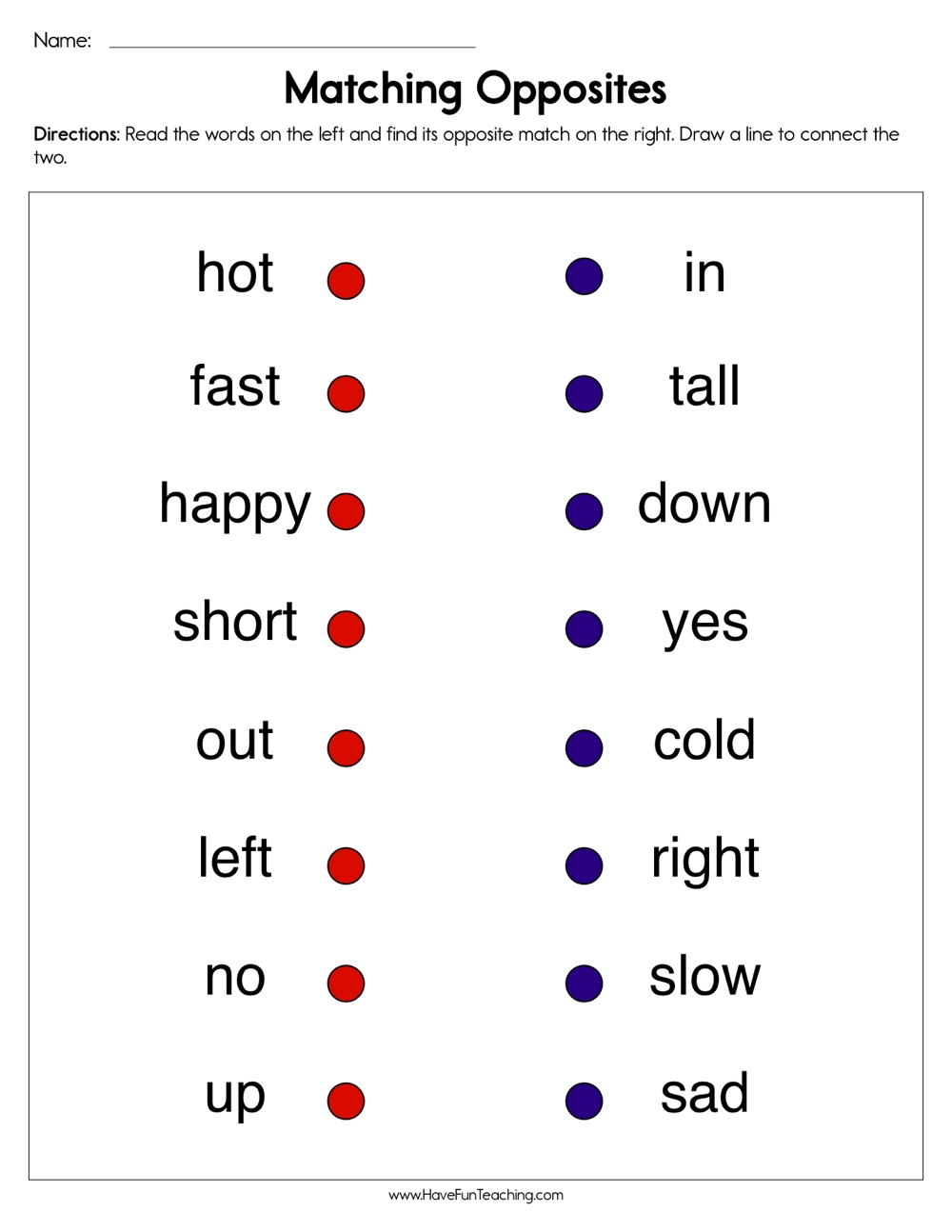 kindergarten worksheets opposites