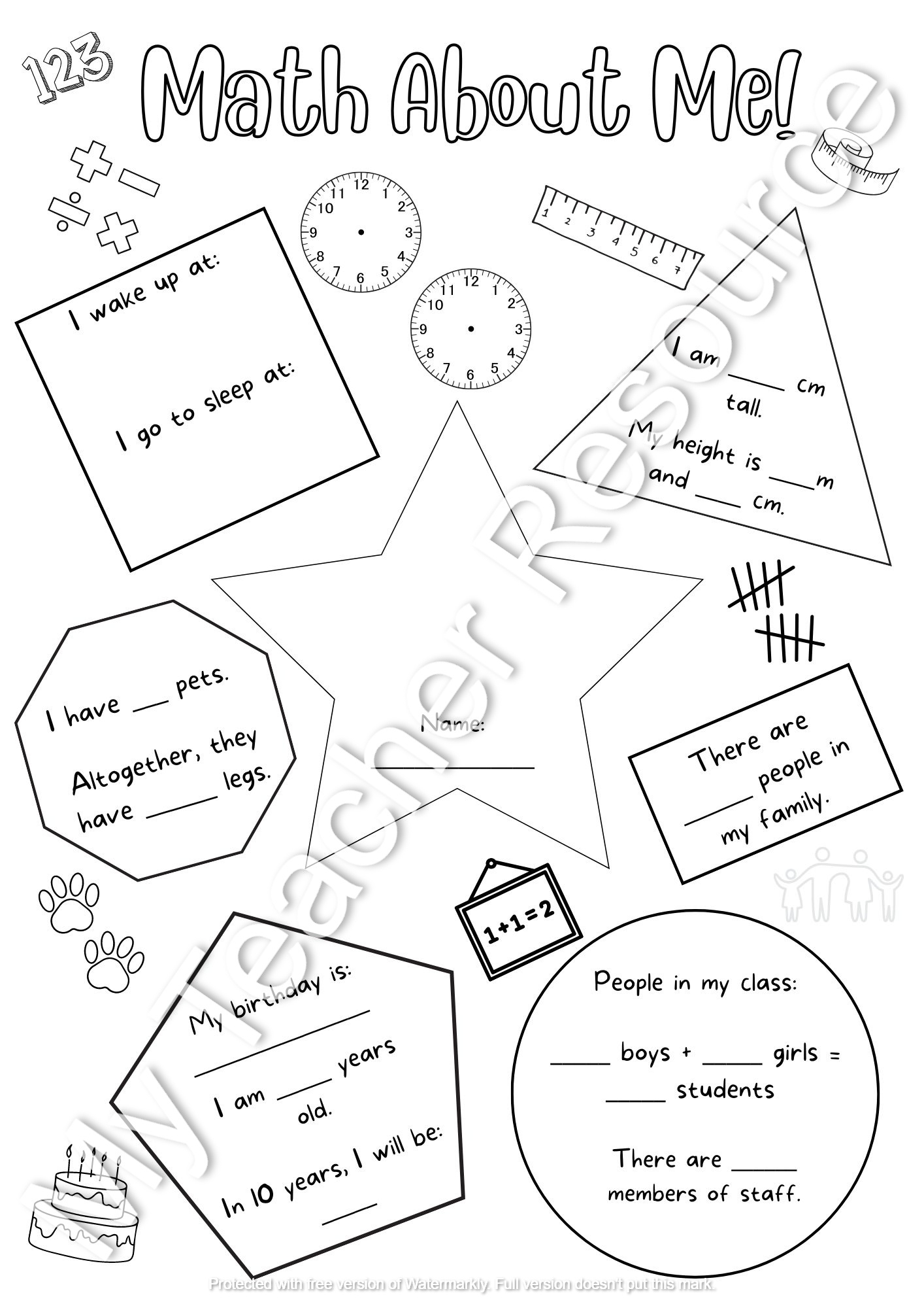 Math About Me All About Me KS1 KS2 Worksheet Teaching Resources