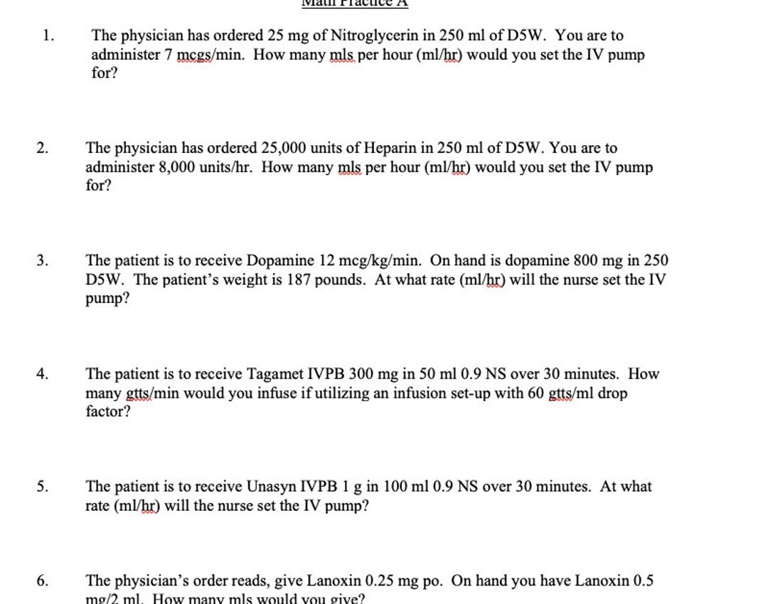 Math Dose Calculation For Nursing School questions And Answers Etsy