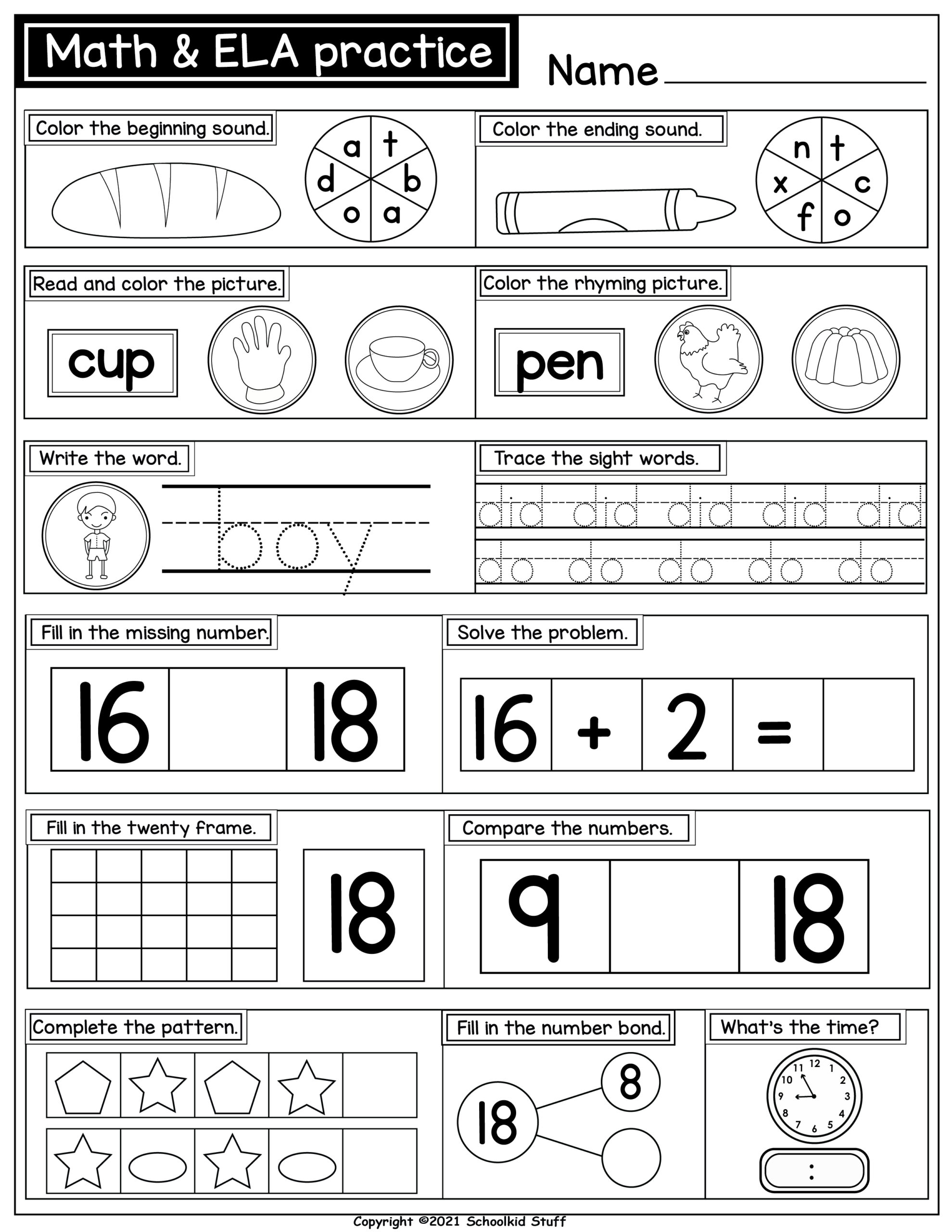 Math ELA Practice Worksheets For Kindergarten No Prep Pack Made By Teachers Math ELA Practice Worksheets For Kindergarten No Prep Pack Made By Teachers