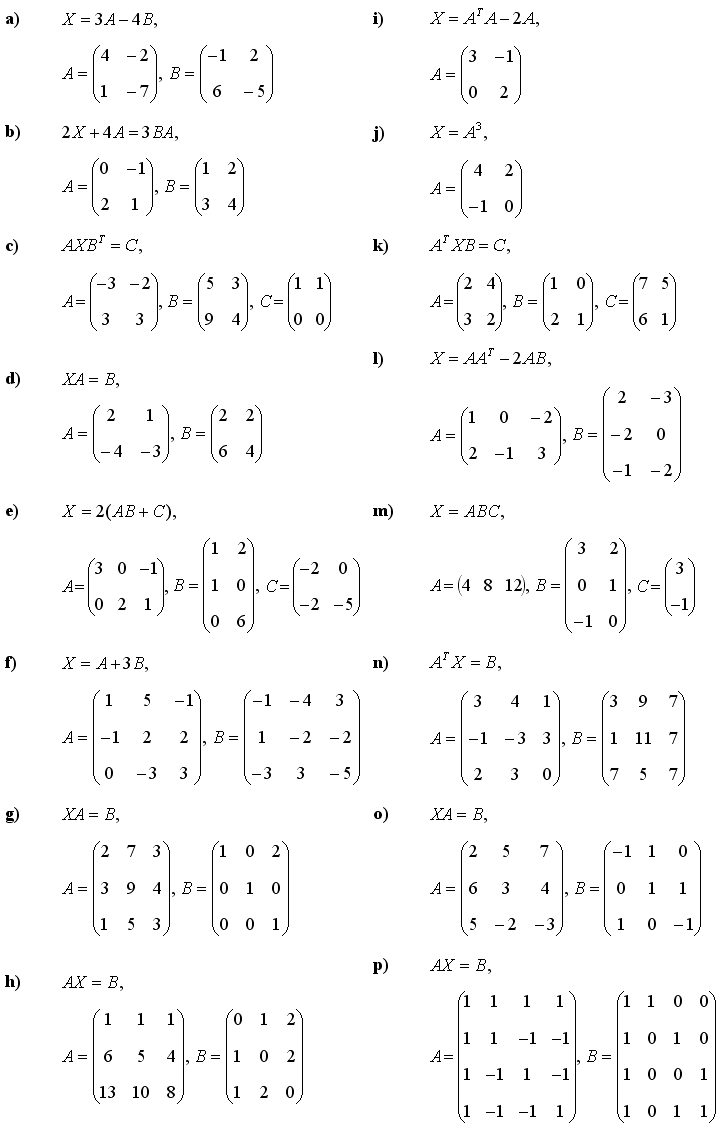 Math Exercises Math Problems Matrix Equations