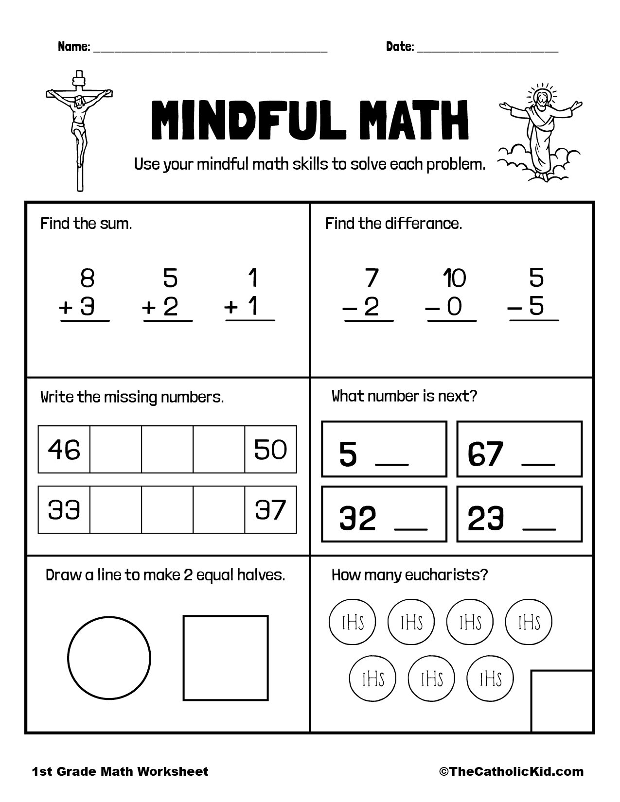 Math Review Page 1st Grade Math Worksheet Catholic TheCatholicKid Math Review Page 1st Grade Math Worksheet Catholic TheCatholicKid