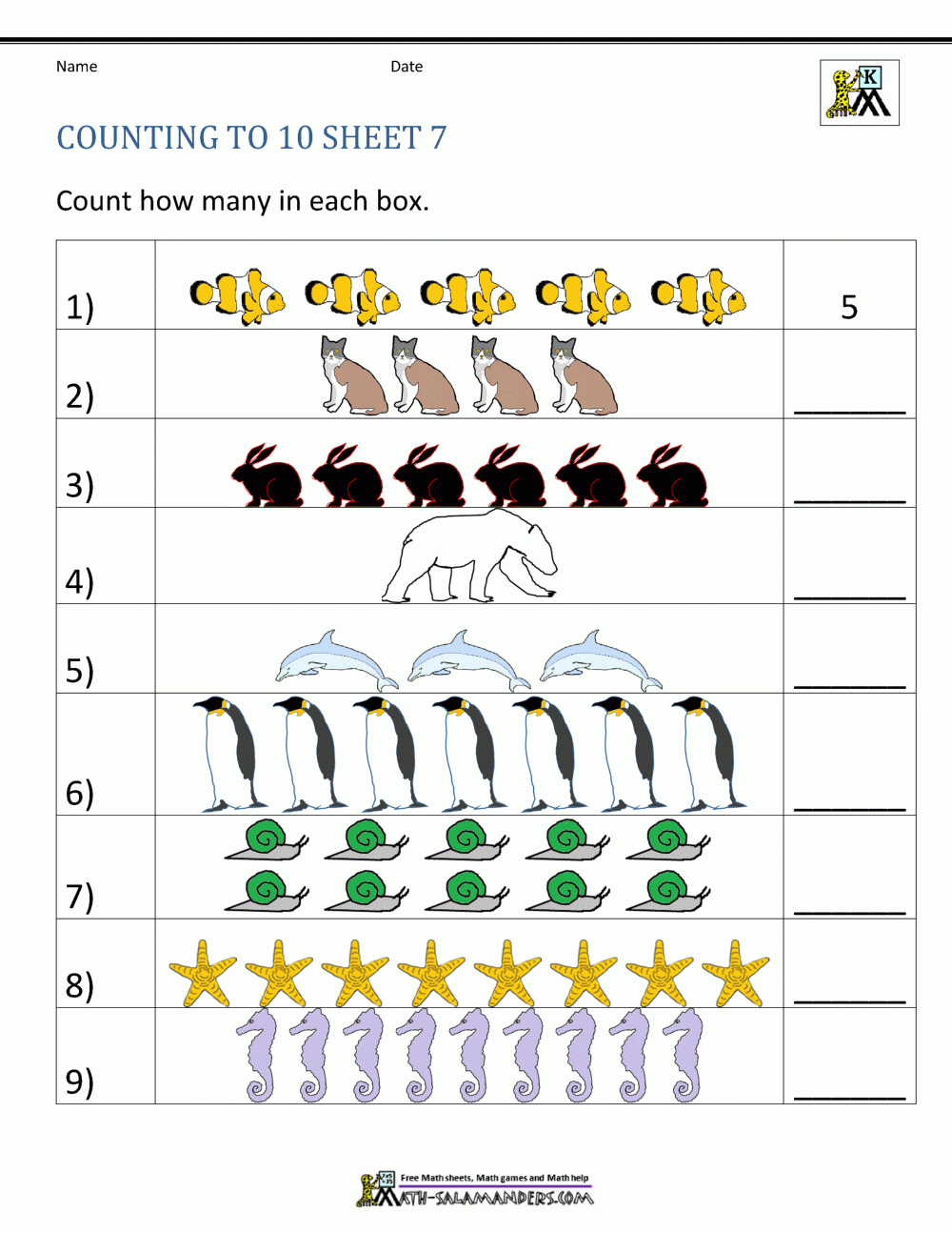 Math Salamanders Free Kindergarten Counting To 10 Worksheets Math Salamanders Free Kindergarten Counting To 10 Worksheets