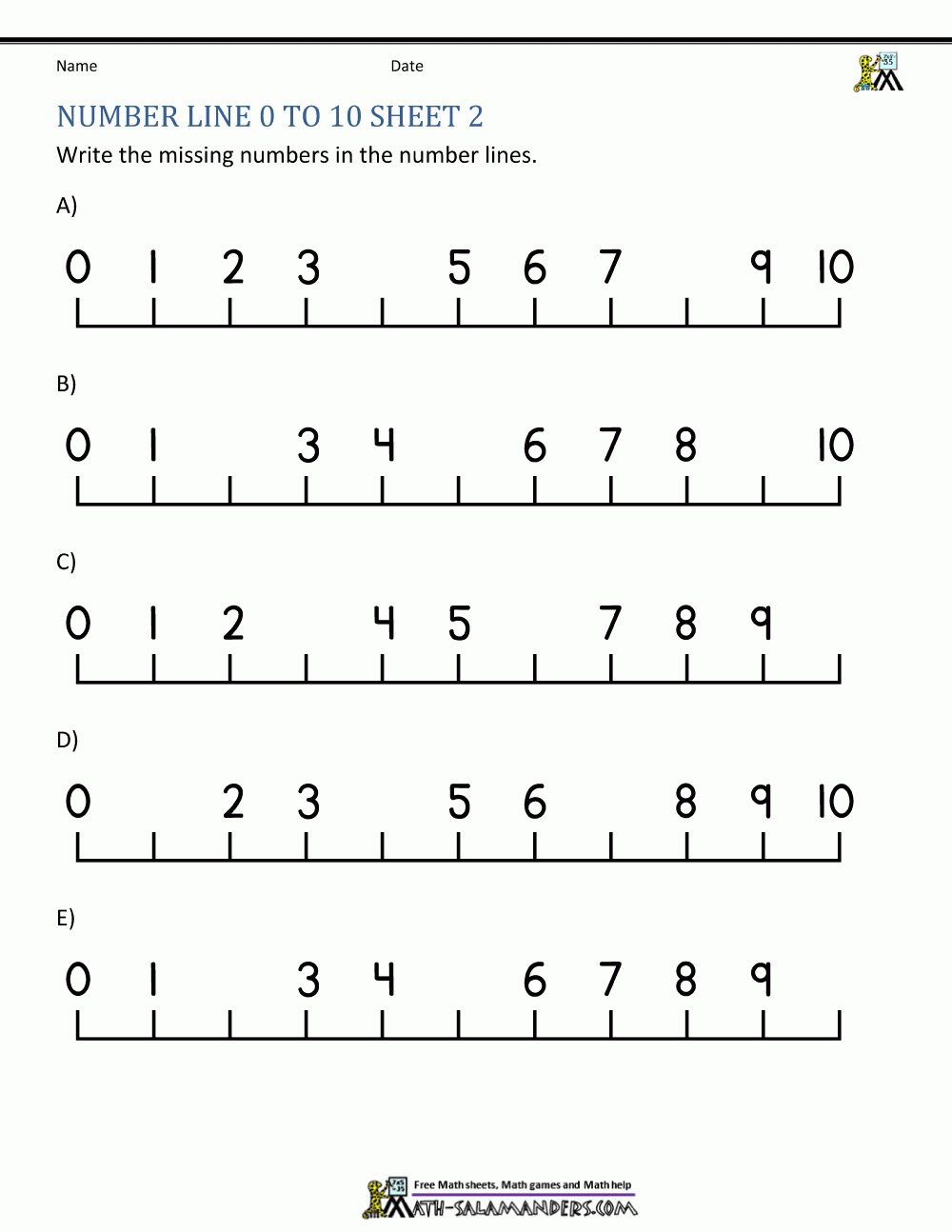 Math Salamanders Kindergarten Number Worksheets 