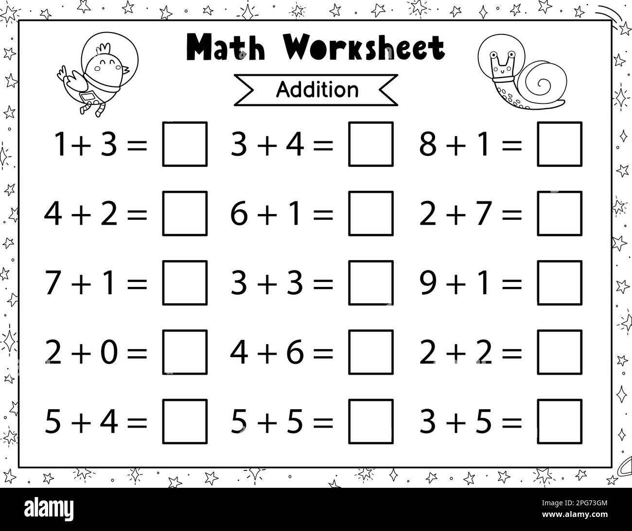 Math Worksheet For Kids Addition And Subtraction Space Black And White Mathematic Activity Page Stock Vector Image Art Alamy Math Worksheet For Kids Addition And Subtraction Space Black And White Mathematic Activity Page Stock Vector Image Art Alamy