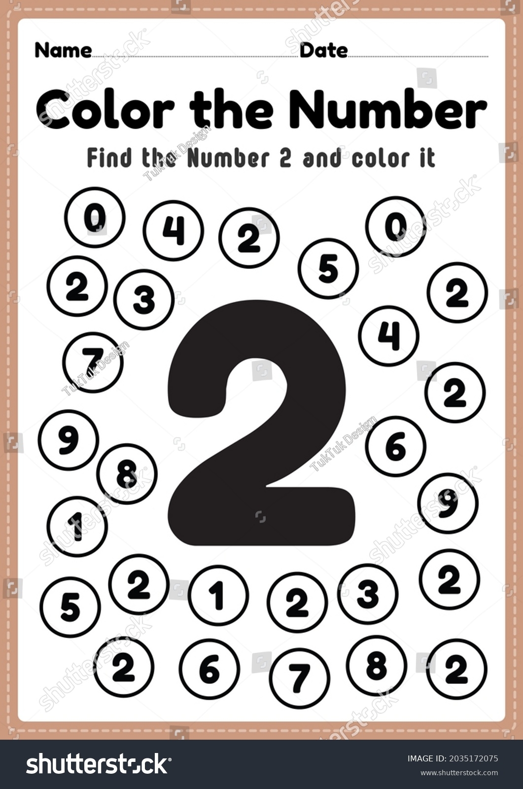 Math Worksheet Number 2 Worksheet Coloring Stock Illustration 2035172075 Shutterstock