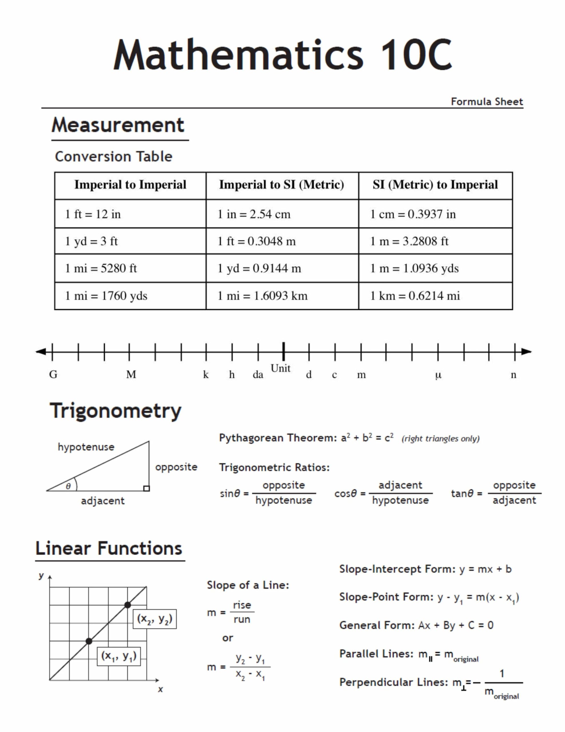 Mathematics 10C Formula Sheet Guide For Trigonometry Linear Functions And Geometry Mathematics 10C Formula Sheet Guide For Trigonometry Linear Functions And Geometry