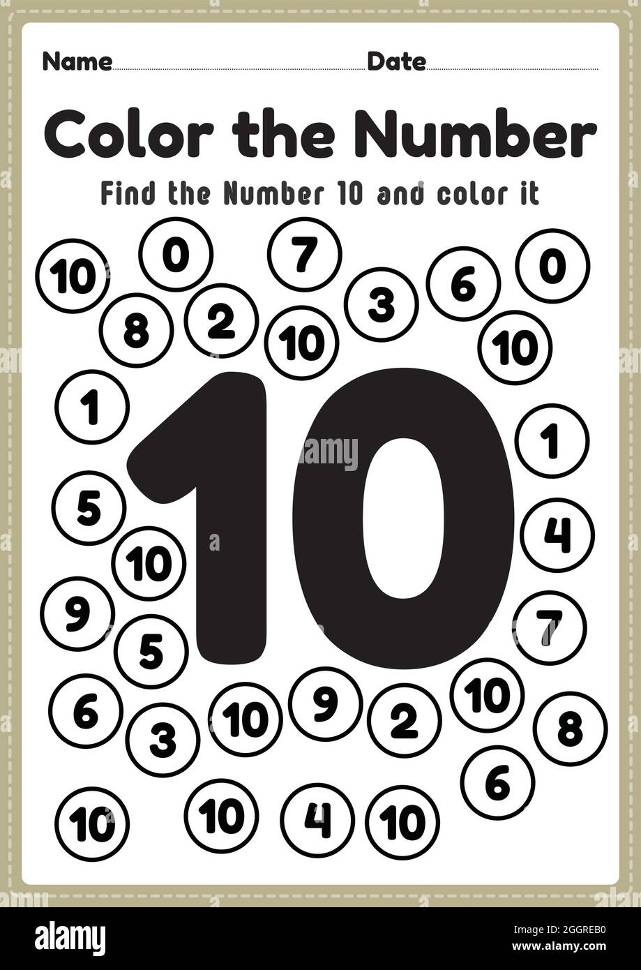Maths Worksheet For Kg Class Number 10 Coloring Math Activities For Kindergarten Kids To Learn Basic Mathematics Skills In A Printable Page Stock Vector Image Art Alamy
