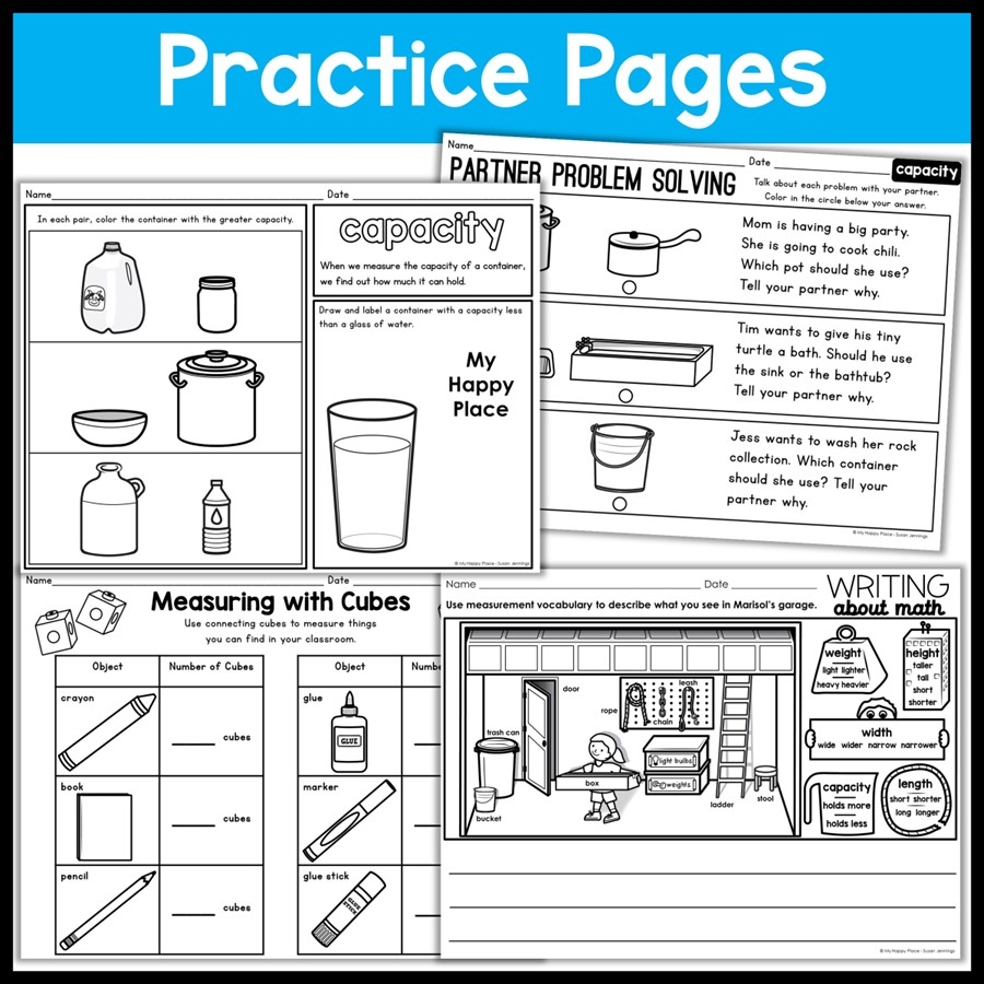 capacity worksheets for kindergarten