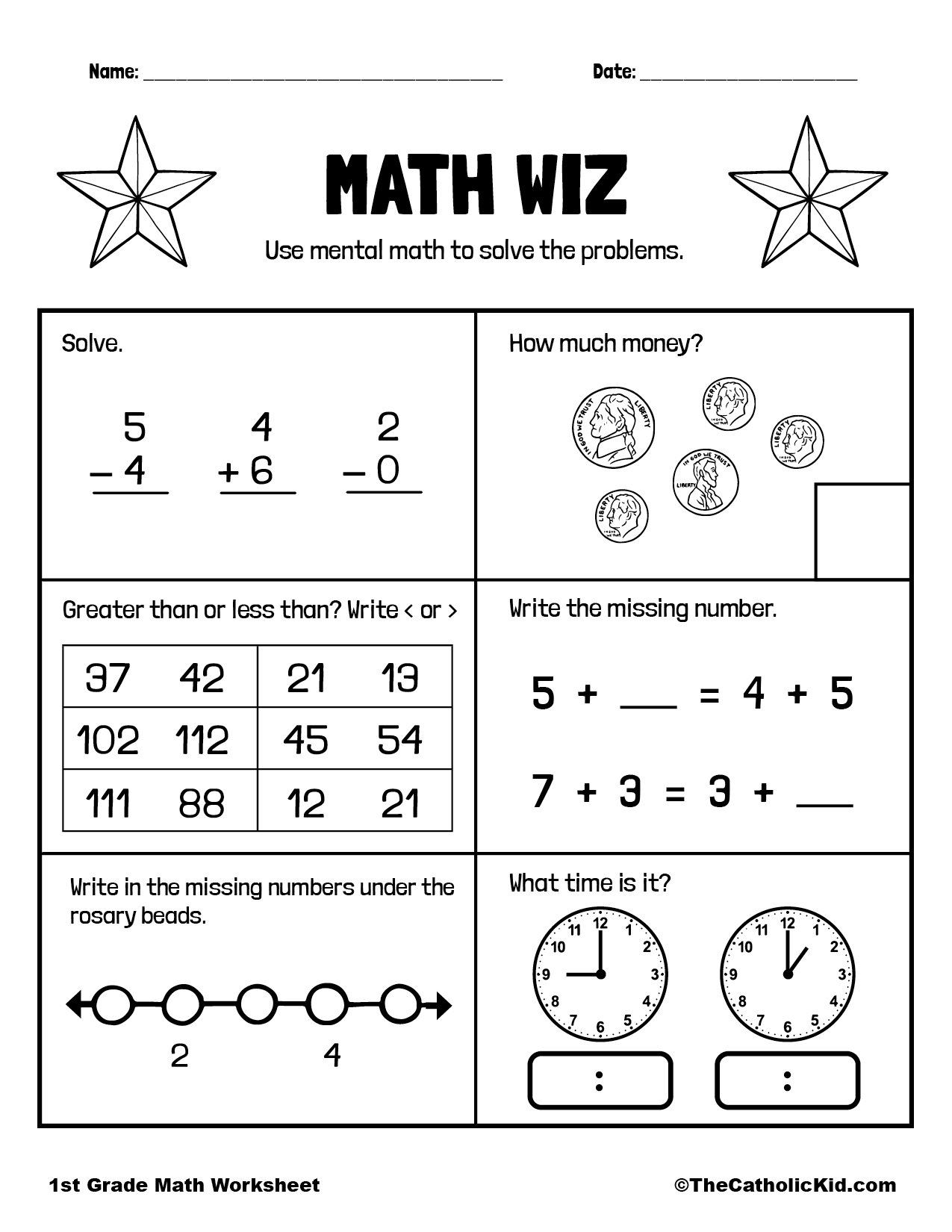 Mental Math Worksheet TheCatholicKid