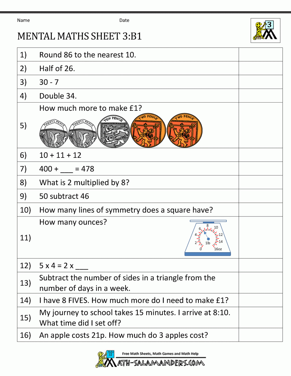 Mental Maths Year 3 Worksheets Mental Maths Year 3 Worksheets