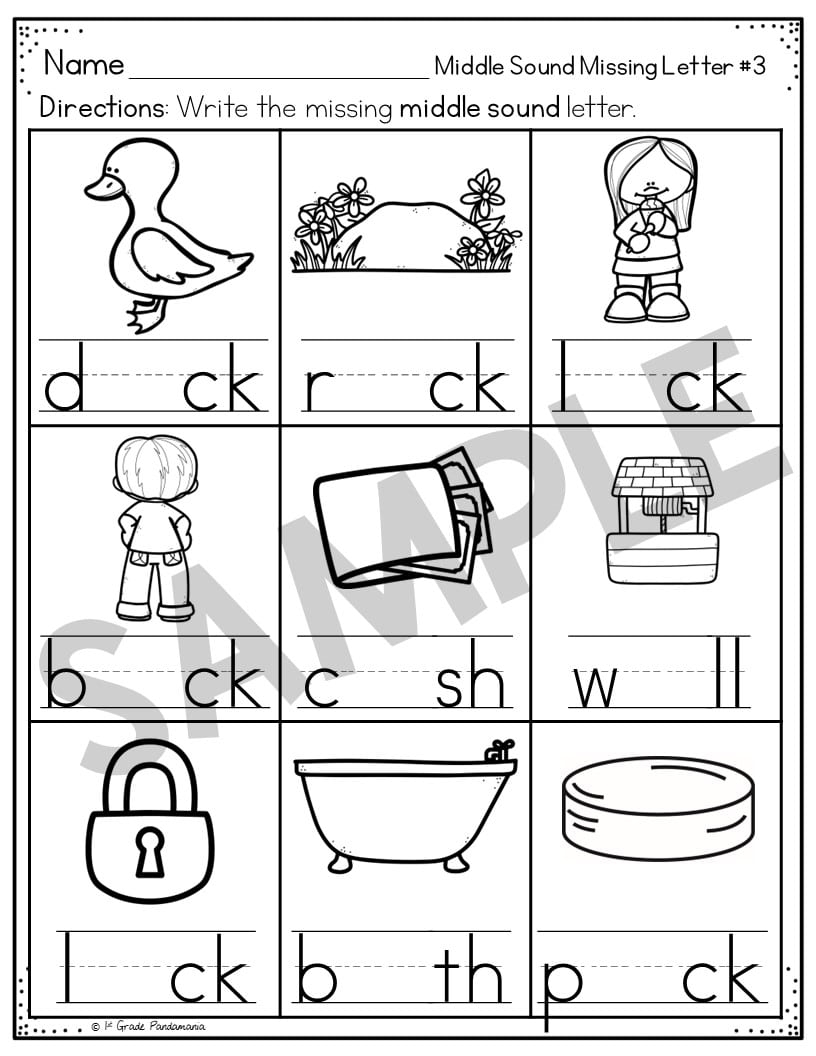 Middle Sounds Worksheets Phonics Activities 1st Grade Pandamania Middle Sounds Worksheets Phonics Activities 1st Grade Pandamania